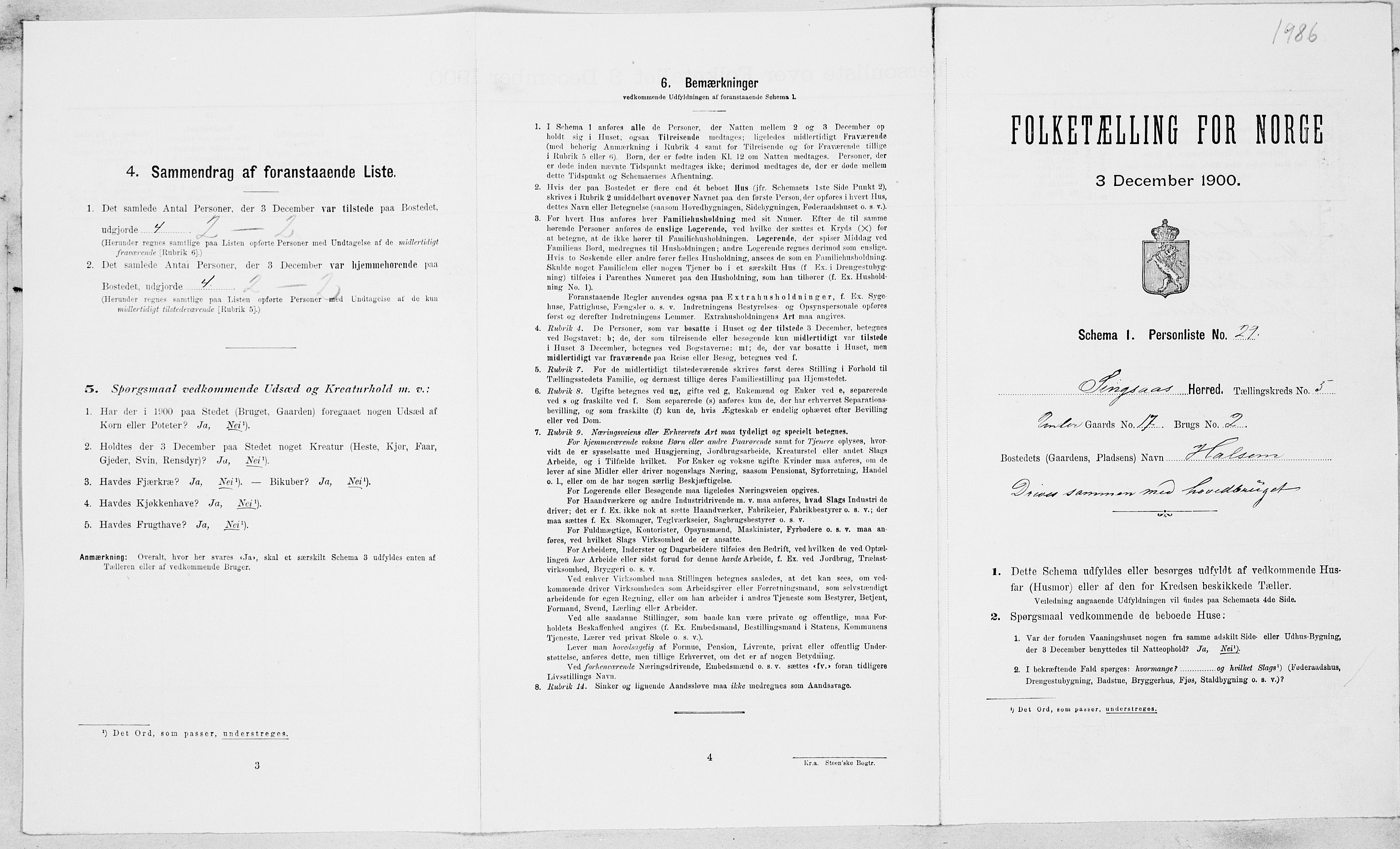 SAT, 1900 census for Singsås, 1900, p. 373