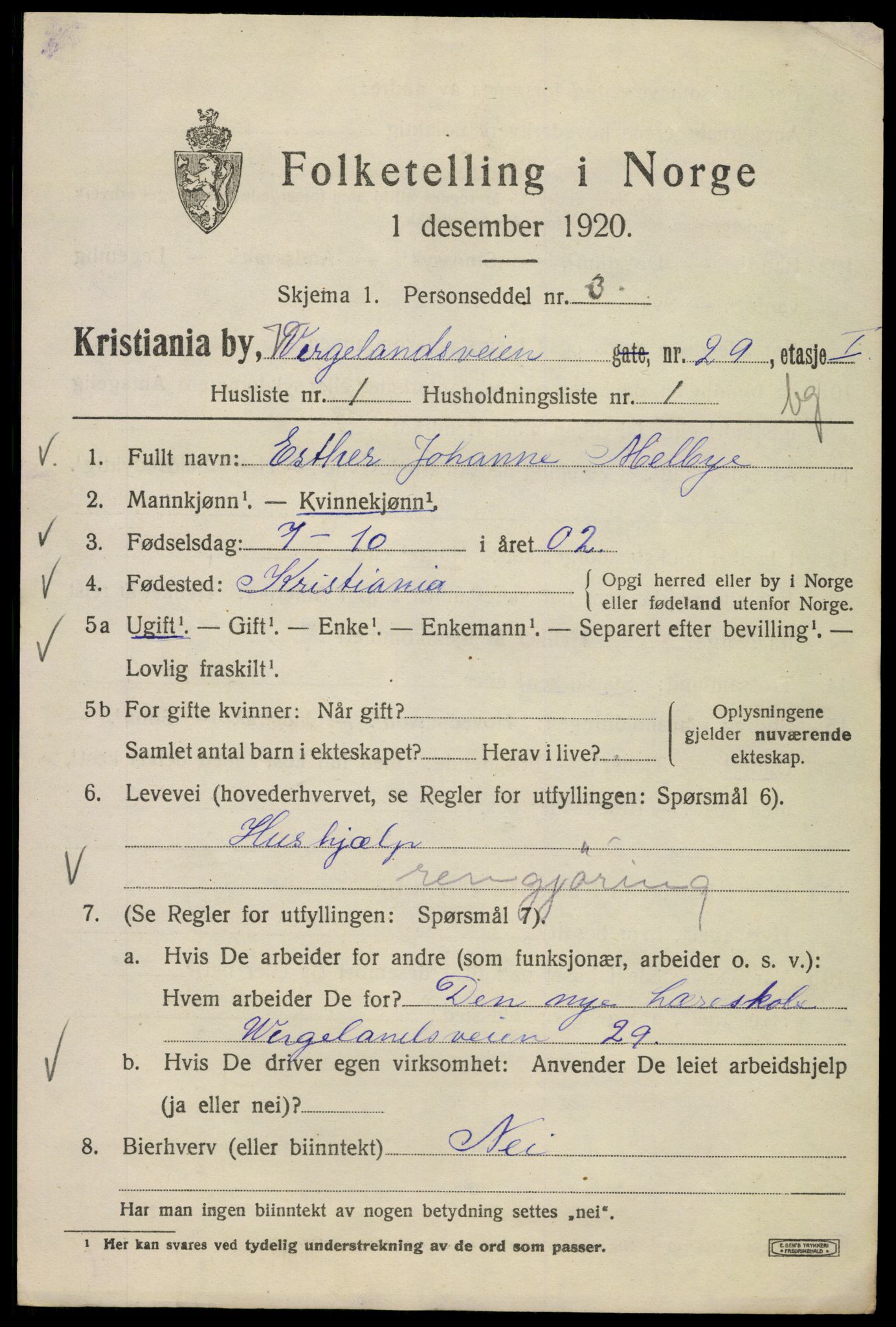 SAO, 1920 census for Kristiania, 1920, p. 651589