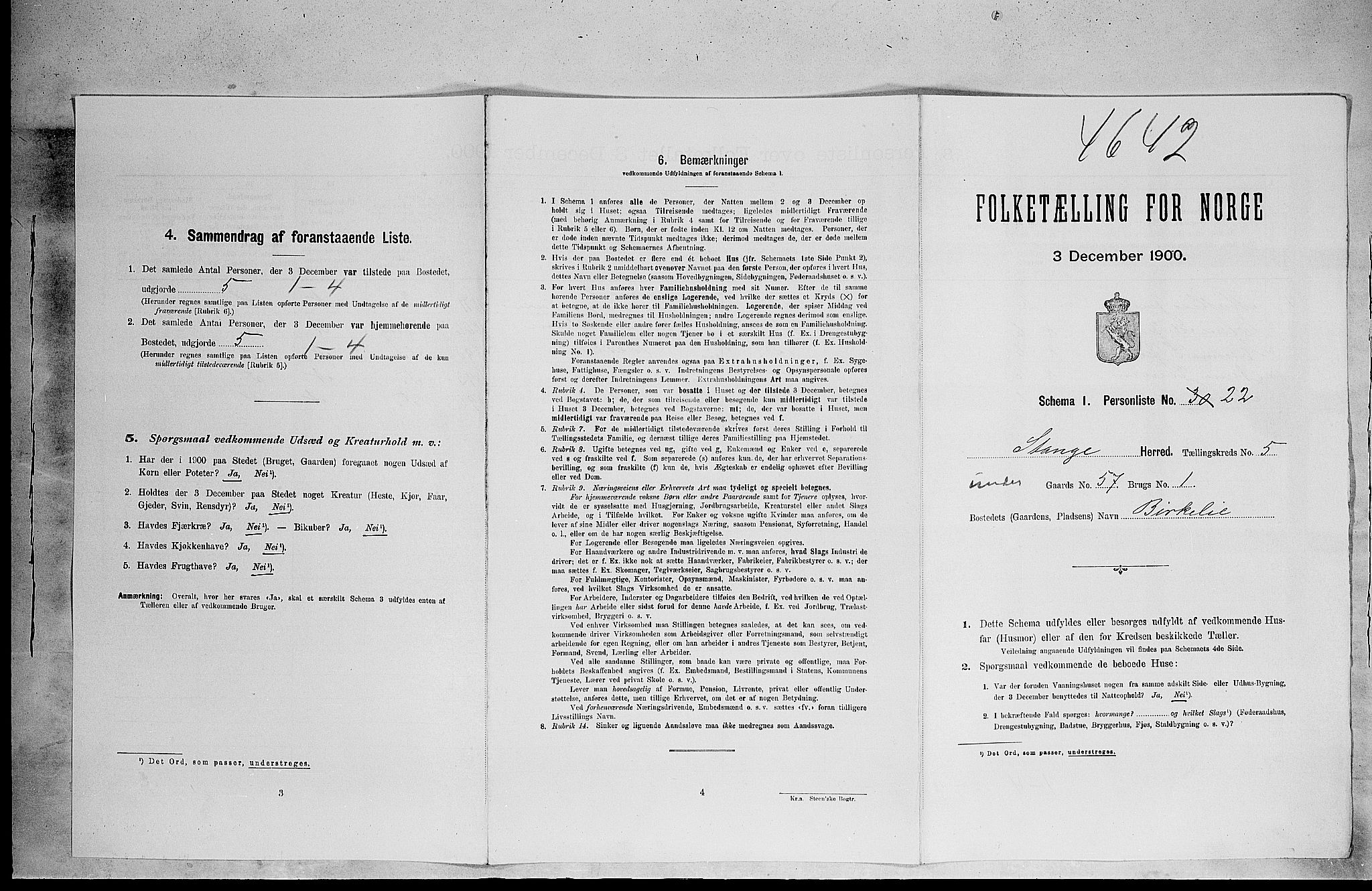 SAH, 1900 census for Stange, 1900, p. 1029