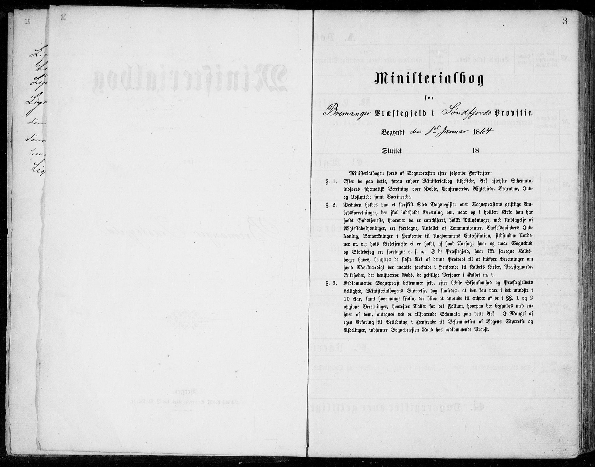Bremanger sokneprestembete, SAB/A-82201/H/Haa/Haaa/L0001: Parish register (official) no. A  1, 1864-1883, p. 3