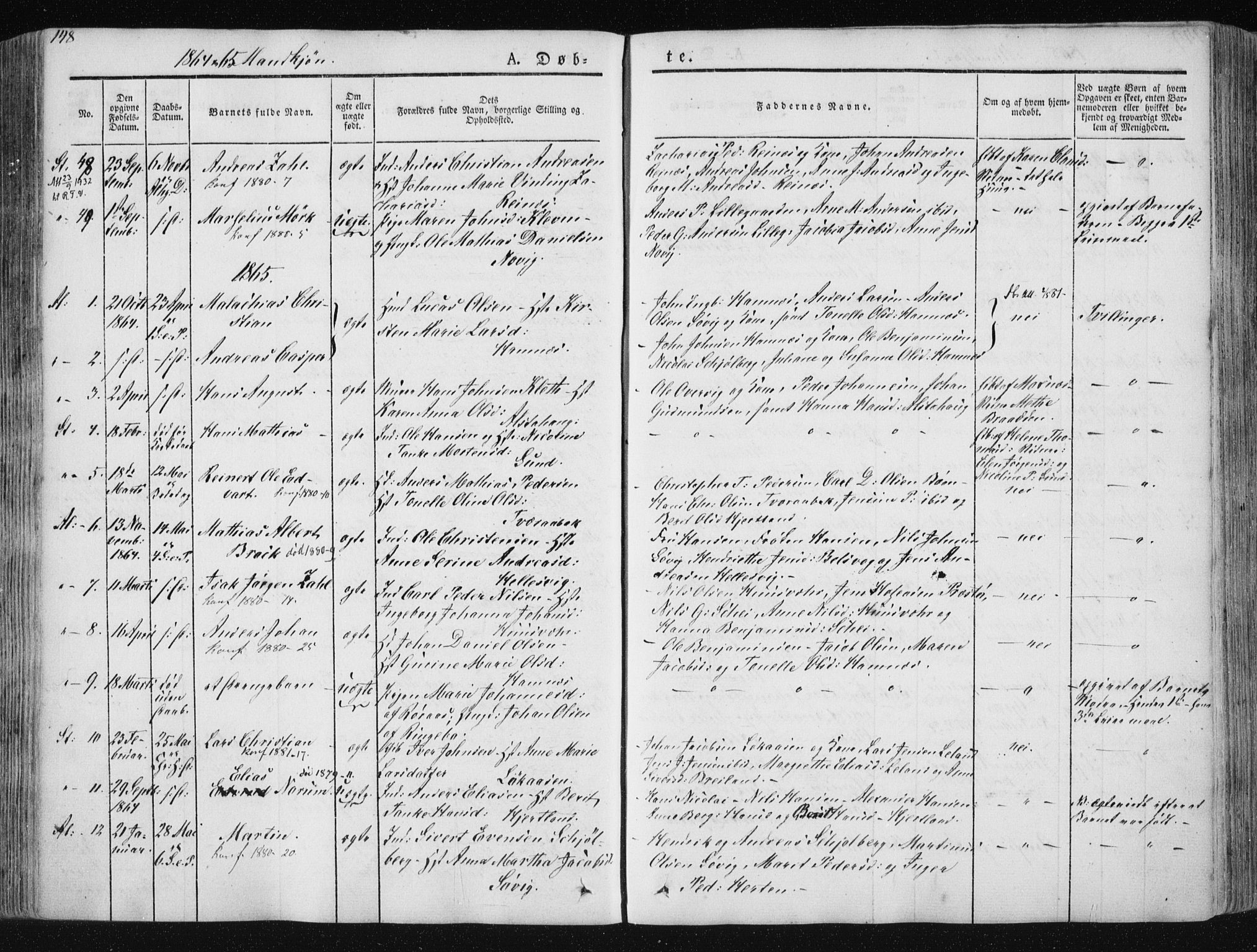 Ministerialprotokoller, klokkerbøker og fødselsregistre - Nordland, SAT/A-1459/830/L0446: Parish register (official) no. 830A10, 1831-1865, p. 148