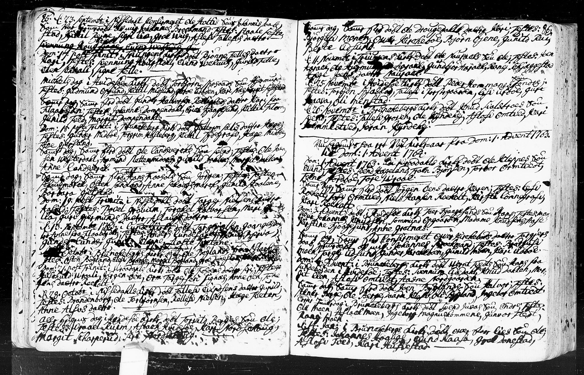 Kviteseid kirkebøker, AV/SAKO-A-276/F/Fa/L0001: Parish register (official) no. I 1, 1754-1773, p. 85-86