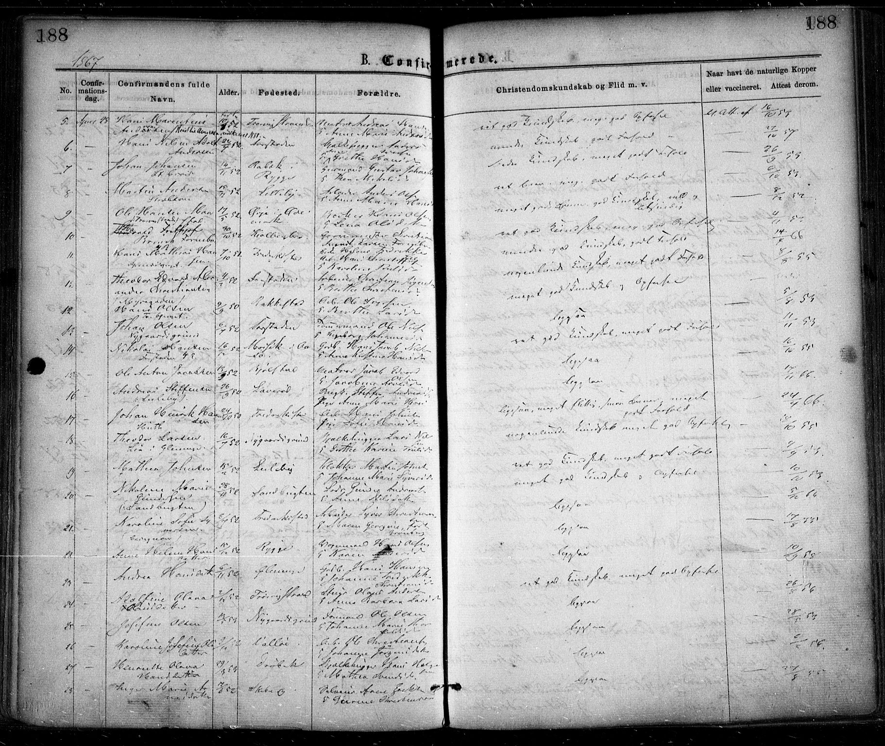 Glemmen prestekontor Kirkebøker, SAO/A-10908/F/Fa/L0008: Parish register (official) no. 8, 1862-1871, p. 188