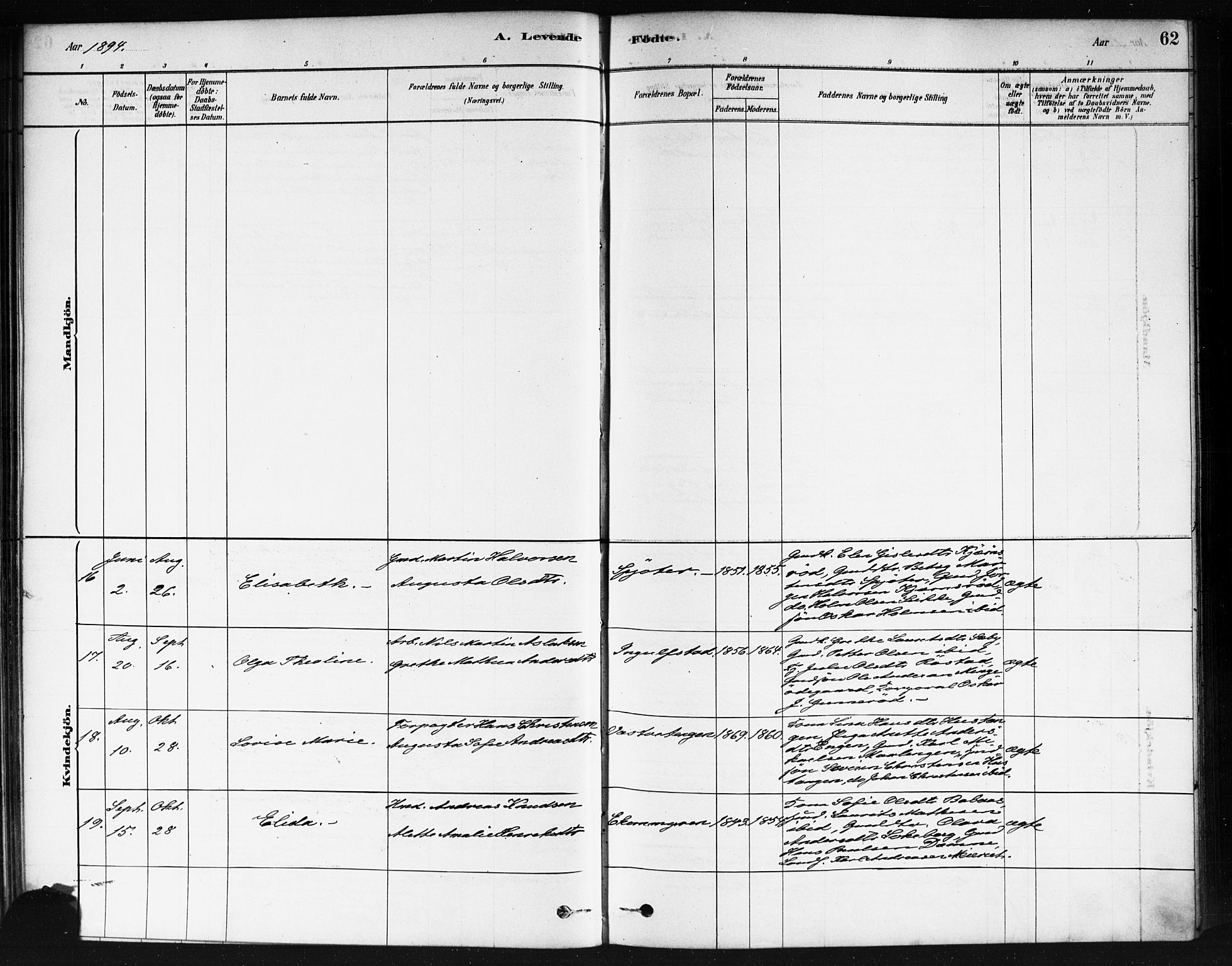 Våler prestekontor Kirkebøker, AV/SAO-A-11083/F/Fb/L0001: Parish register (official) no. II 1, 1878-1896, p. 62