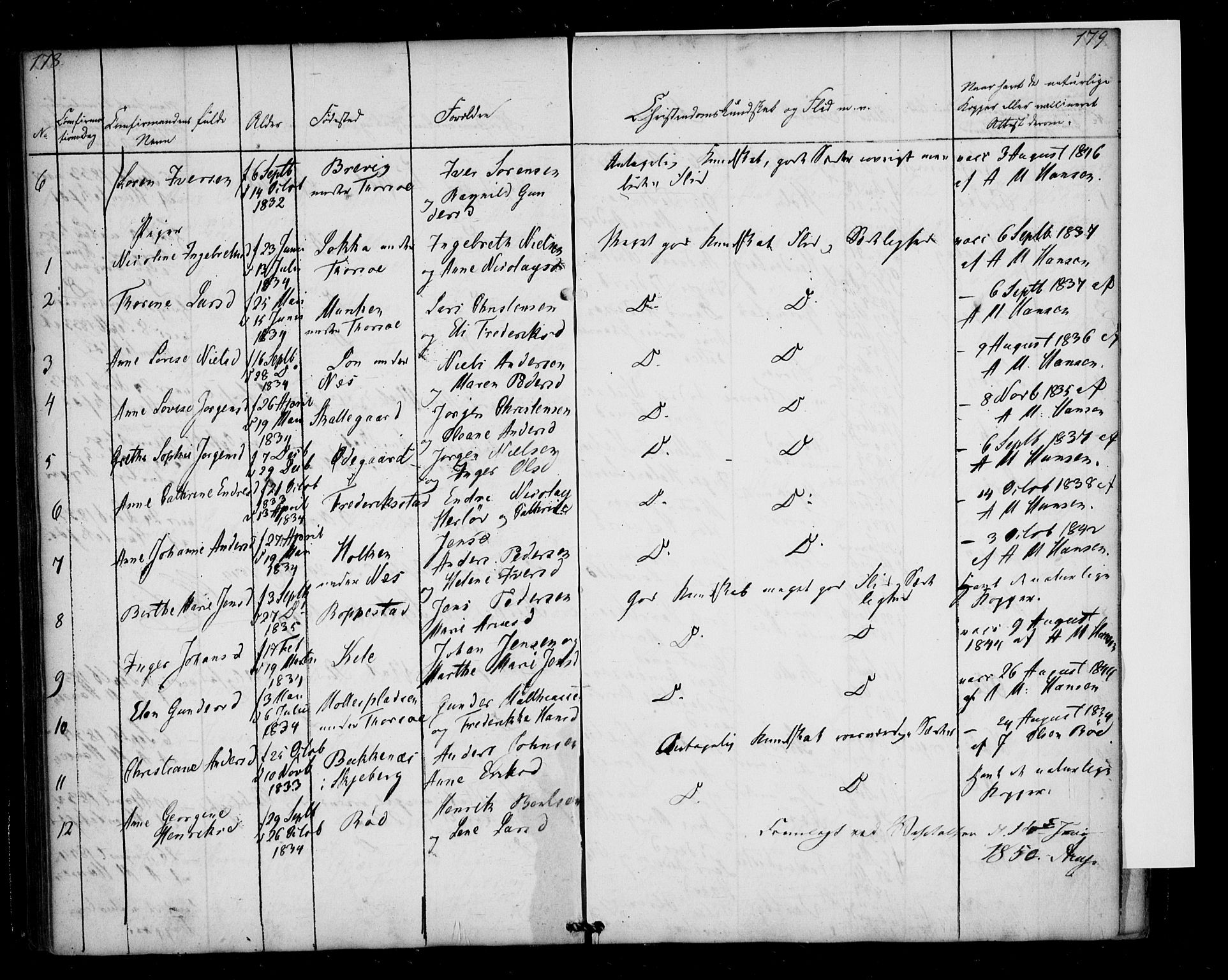 Borge prestekontor Kirkebøker, AV/SAO-A-10903/F/Fb/L0001: Parish register (official) no. II 1, 1836-1852, p. 178-179