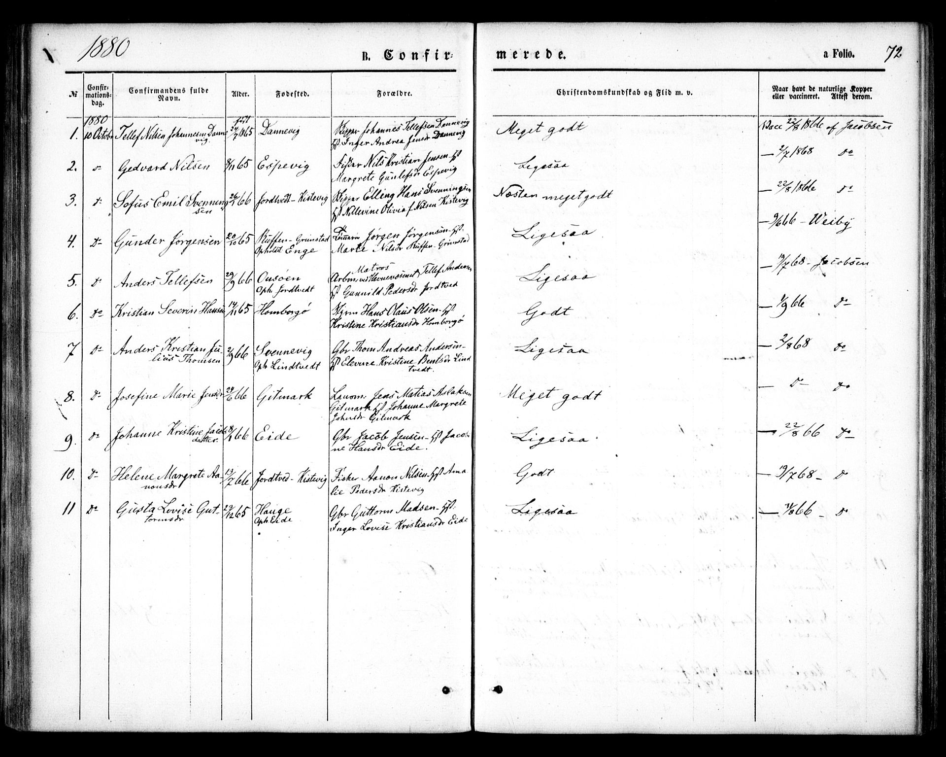 Hommedal sokneprestkontor, SAK/1111-0023/F/Fa/Faa/L0002: Parish register (official) no. A 2, 1861-1884, p. 72