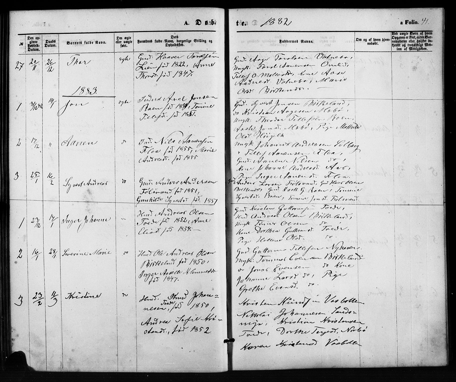 Birkenes sokneprestkontor, AV/SAK-1111-0004/F/Fb/L0003: Parish register (copy) no. B 3, 1876-1892, p. 41