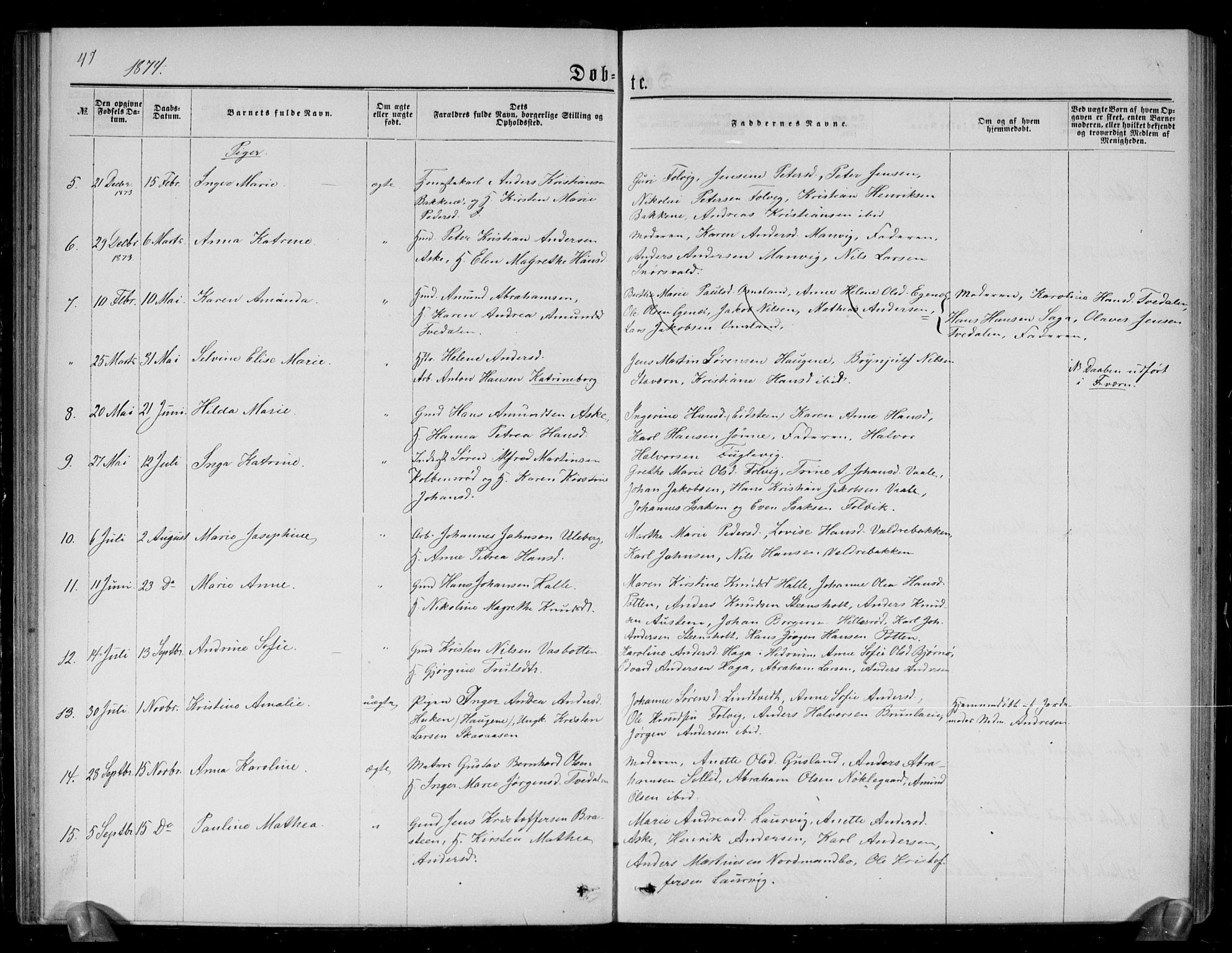 Brunlanes kirkebøker, SAKO/A-342/G/Ga/L0002: Parish register (copy) no. I 2, 1866-1876, p. 47