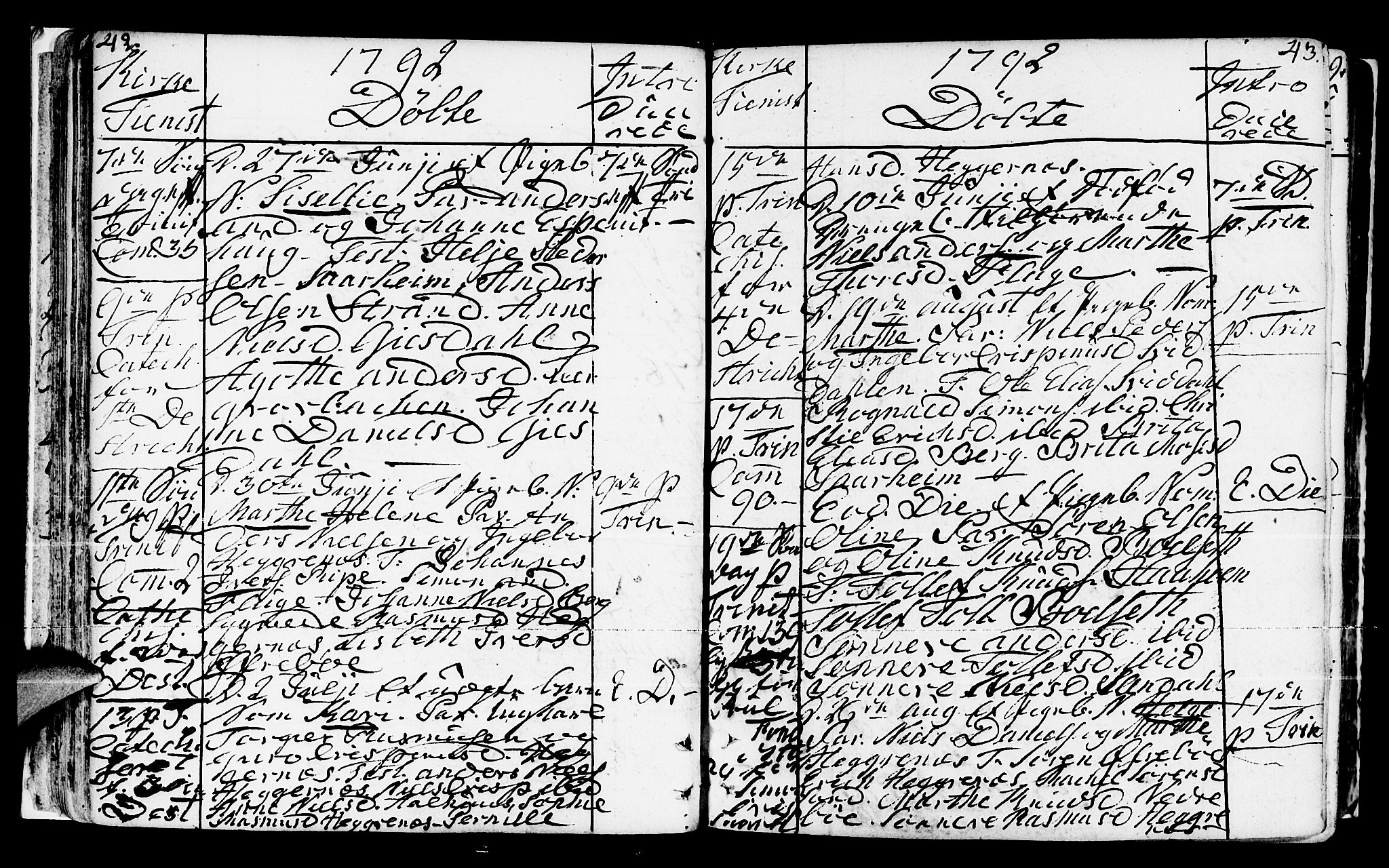 Jølster sokneprestembete, AV/SAB-A-80701/H/Haa/Haaa/L0005: Parish register (official) no. A 5, 1790-1821, p. 42-43