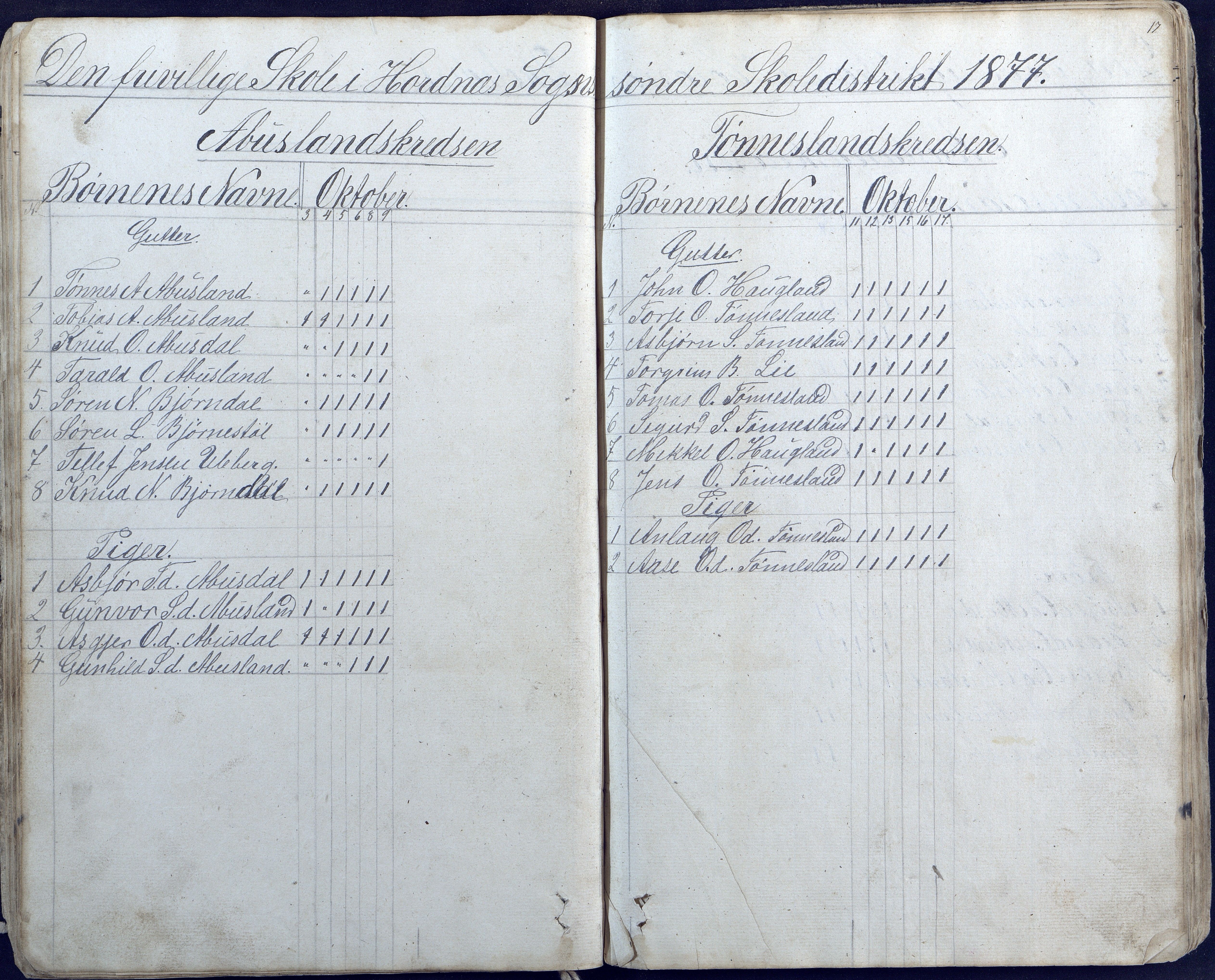 Hornnes kommune, Hornnes Skole, AAKS/KA0936-550a/F1/L0003: Skoleprotokoll Hornnes første skoledistrikt, 1884-1891, p. 17