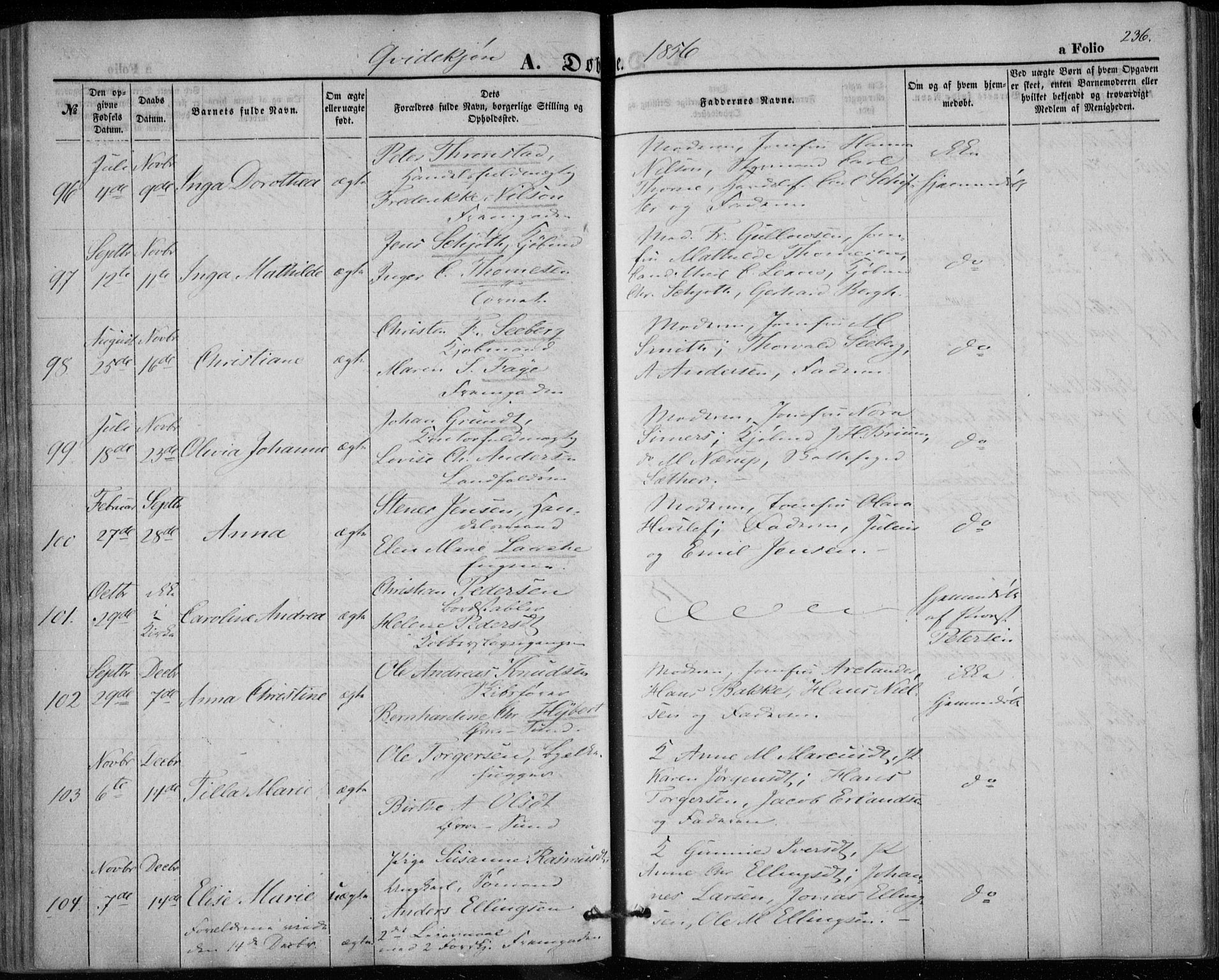 Bragernes kirkebøker, SAKO/A-6/F/Fb/L0002: Parish register (official) no. II 2, 1848-1859, p. 236