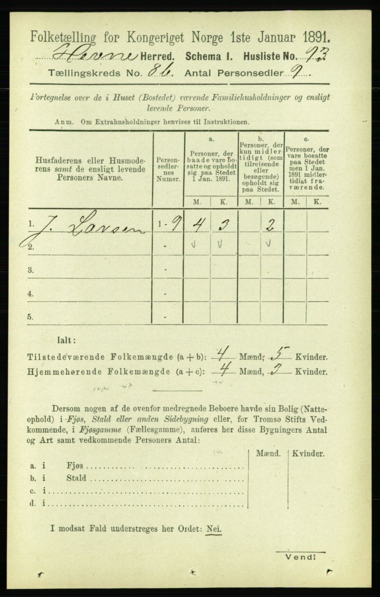 RA, 1891 census for 1612 Hemne, 1891, p. 5503