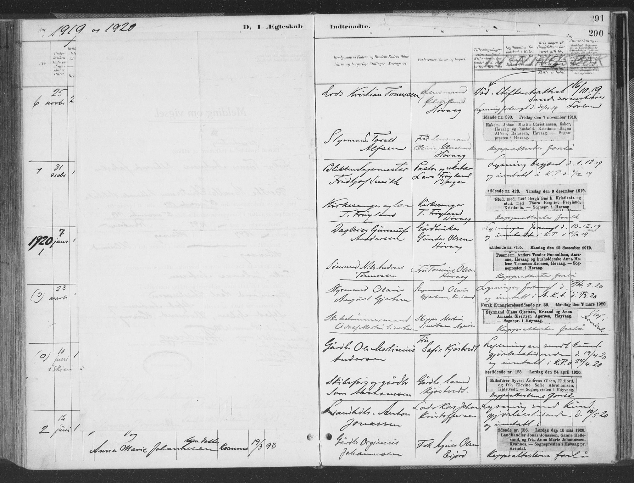 Høvåg sokneprestkontor, SAK/1111-0025/F/Fa/L0006: Parish register (official) no. A 6, 1894-1923, p. 290