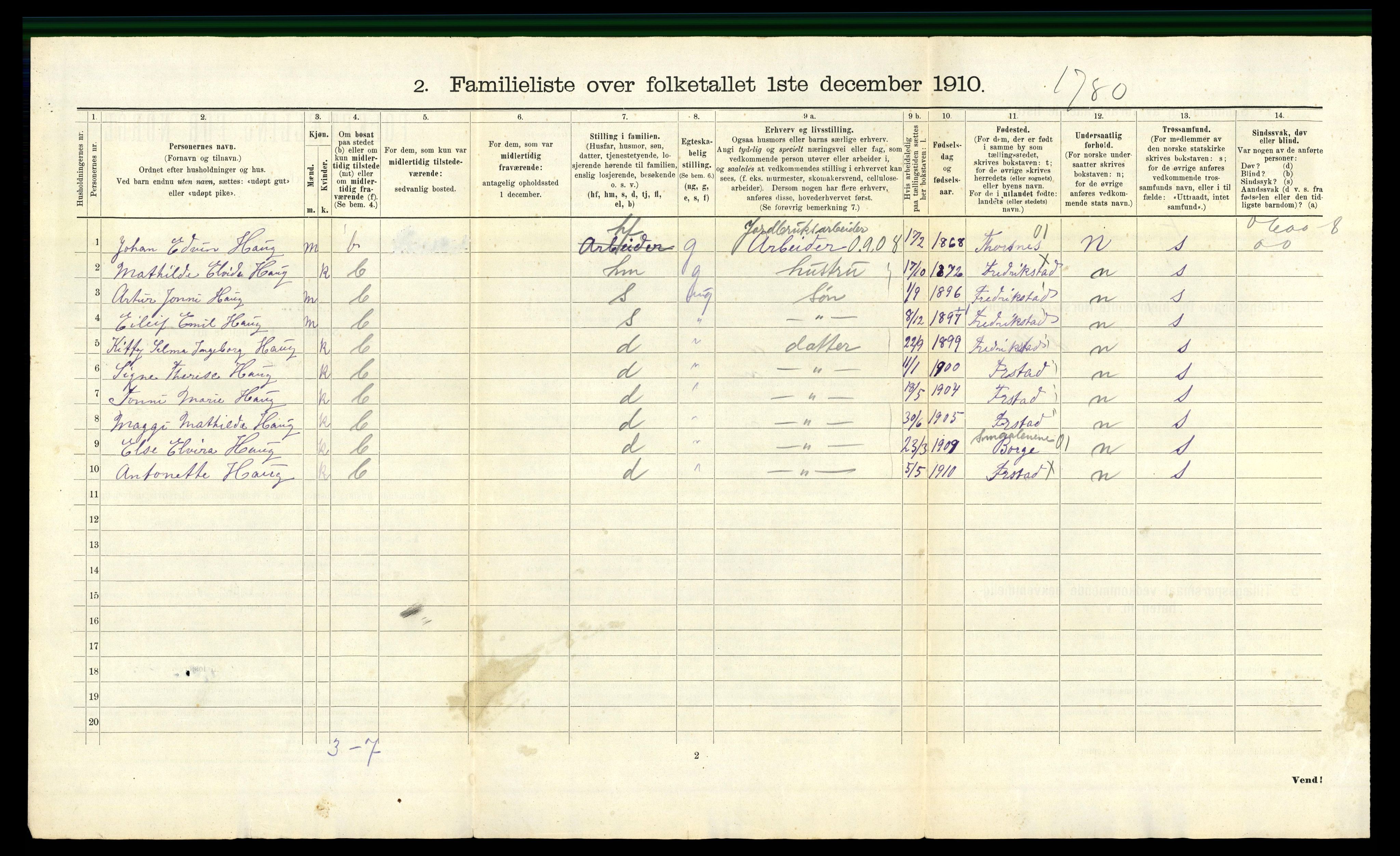 RA, 1910 census for Fredrikstad, 1910, p. 1303