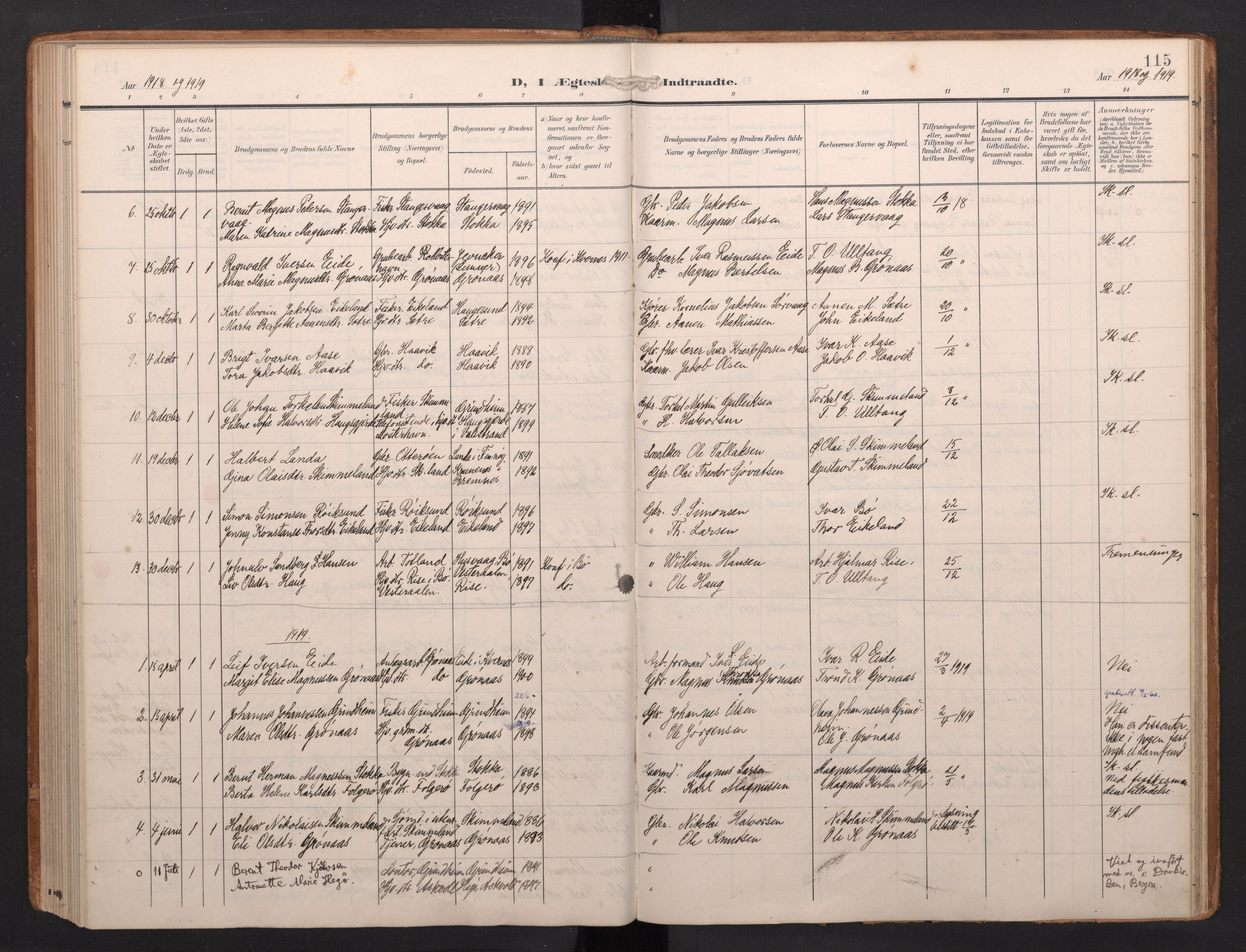 Finnås sokneprestembete, AV/SAB-A-99925/H/Ha/Haa/Haab/L0003: Parish register (official) no. B 3, 1907-1923, p. 115