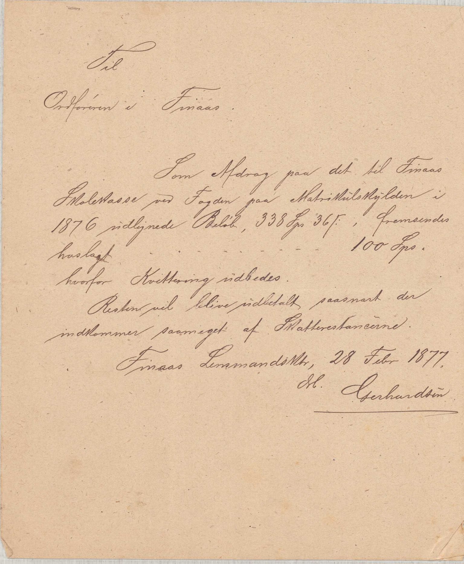 Finnaas kommune. Formannskapet, IKAH/1218a-021/D/Da/L0001/0002: Korrespondanse / saker / Kronologisk ordna korrespodanse, 1876-1879, p. 19