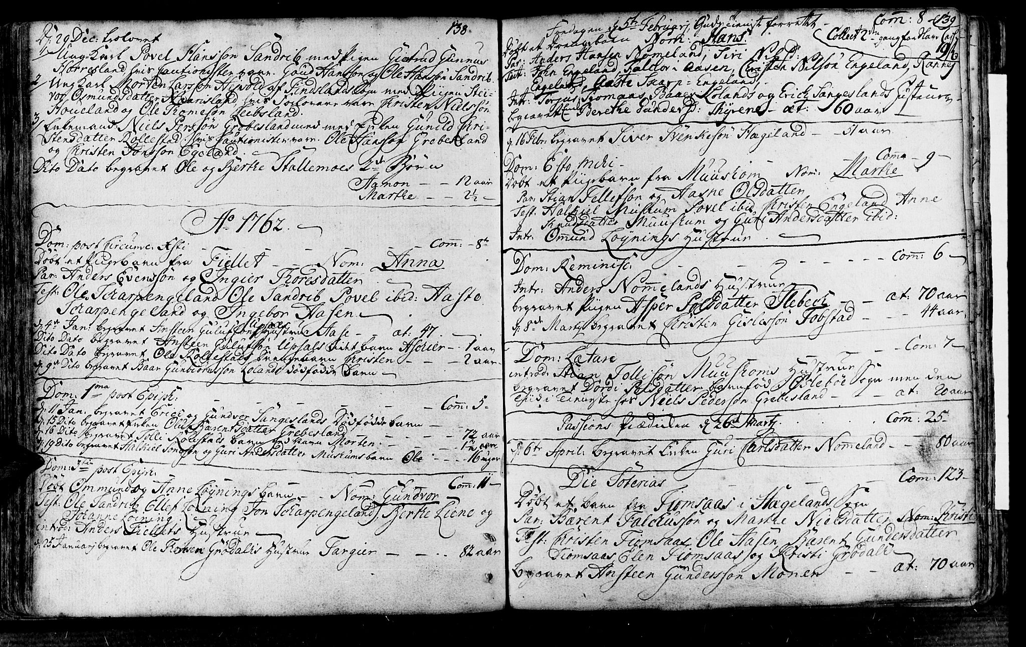 Vennesla sokneprestkontor, SAK/1111-0045/Fa/Fac/L0001: Parish register (official) no. A 1, 1743-1784, p. 138-139