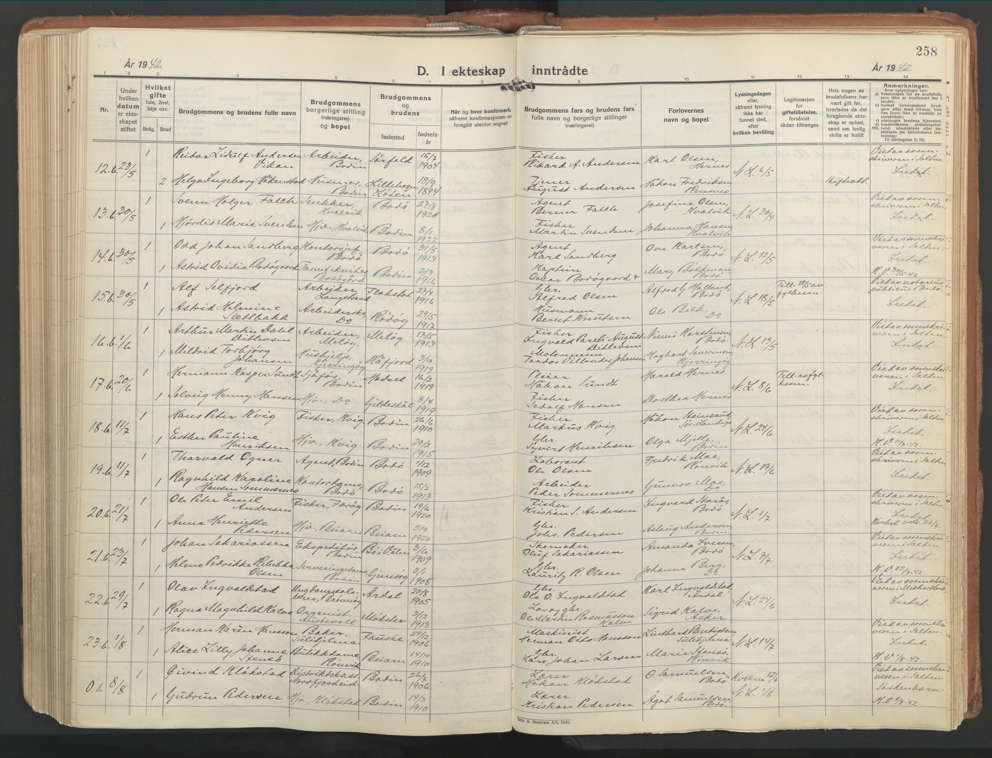 Ministerialprotokoller, klokkerbøker og fødselsregistre - Nordland, AV/SAT-A-1459/802/L0061: Parish register (official) no. 802A08, 1933-1946, p. 258