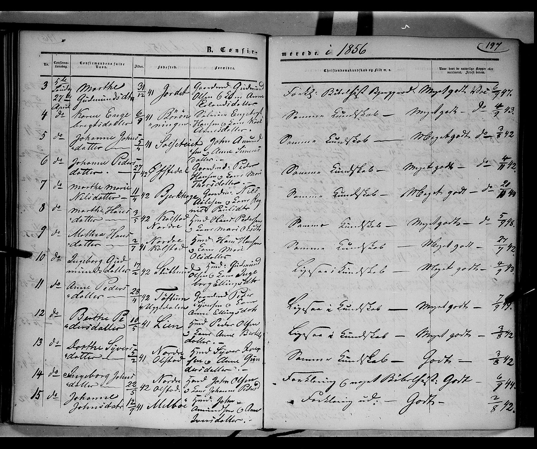 Gausdal prestekontor, SAH/PREST-090/H/Ha/Haa/L0008: Parish register (official) no. 8, 1850-1861, p. 197