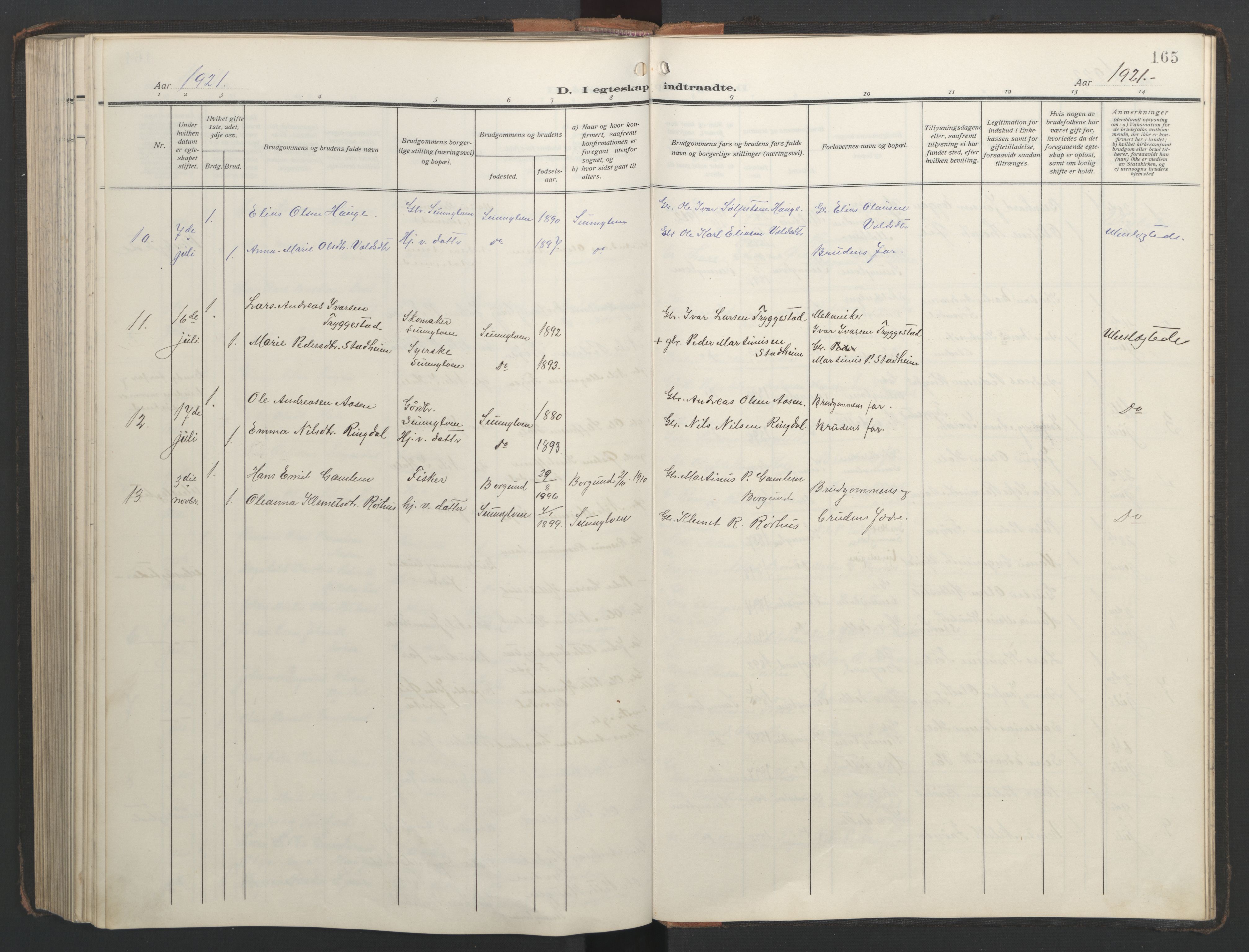 Ministerialprotokoller, klokkerbøker og fødselsregistre - Møre og Romsdal, AV/SAT-A-1454/517/L0232: Parish register (copy) no. 517C05, 1910-1946, p. 165