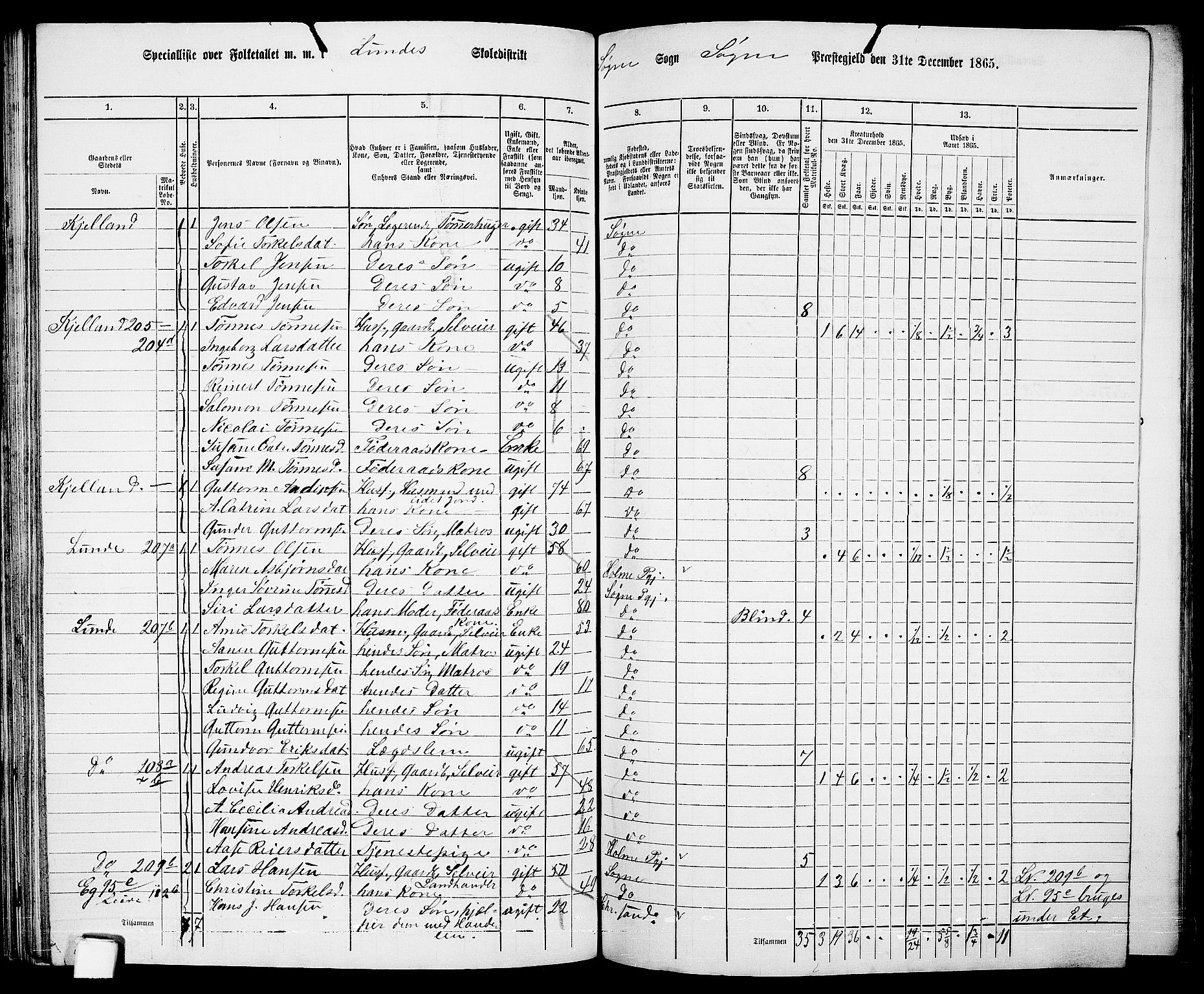 RA, 1865 census for Søgne, 1865, p. 86