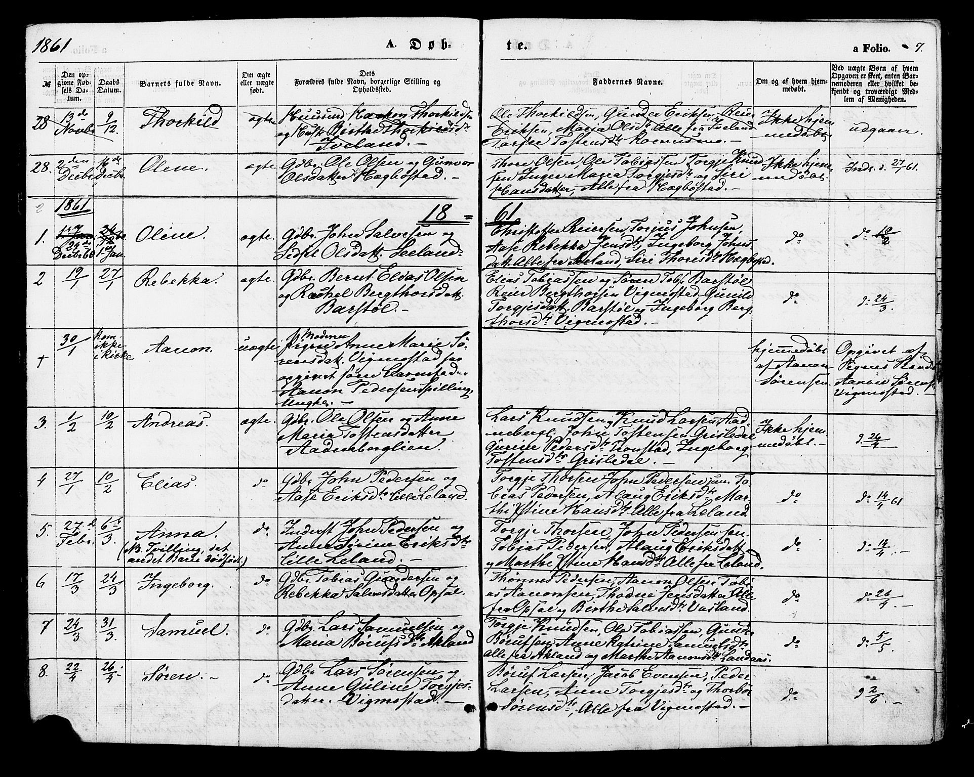 Nord-Audnedal sokneprestkontor, SAK/1111-0032/F/Fa/Fab/L0002: Parish register (official) no. A 2, 1859-1882, p. 7