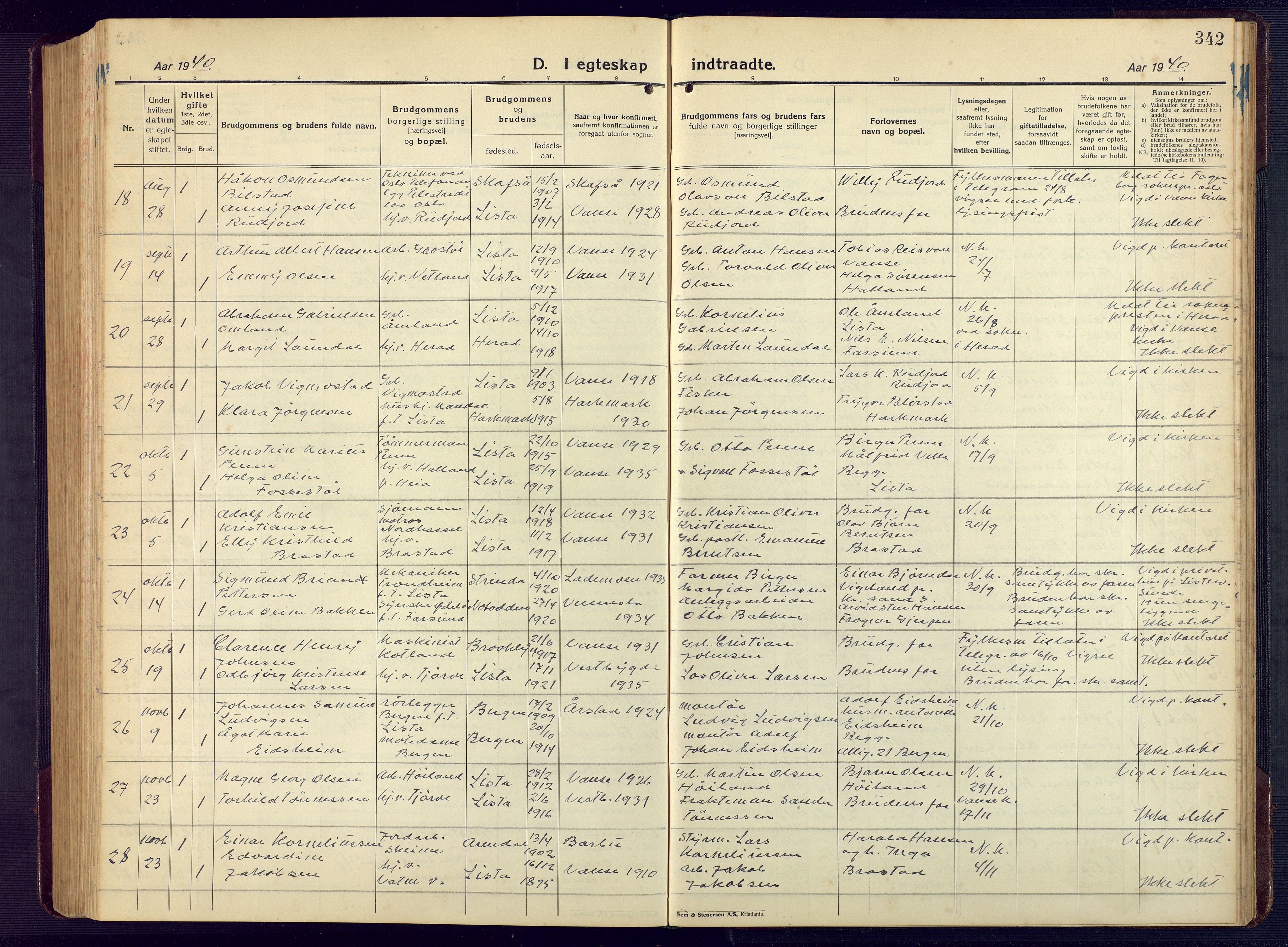 Lista sokneprestkontor, AV/SAK-1111-0027/F/Fb/L0006: Parish register (copy) no. B 6, 1924-1947, p. 342