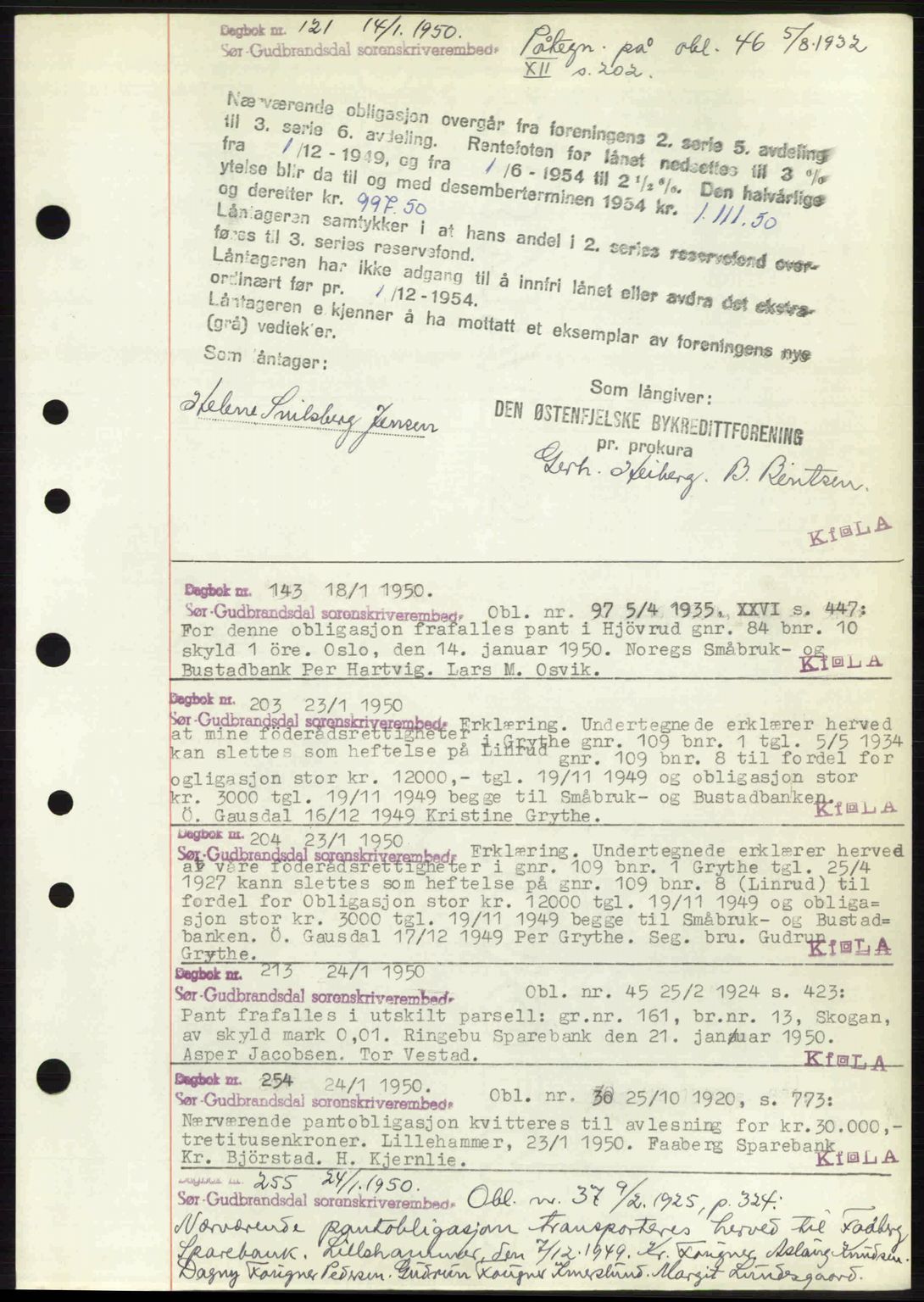 Sør-Gudbrandsdal tingrett, SAH/TING-004/H/Hb/Hbf/L0004: Mortgage book no. C5b, 1945-1951, Diary no: : 121/1950