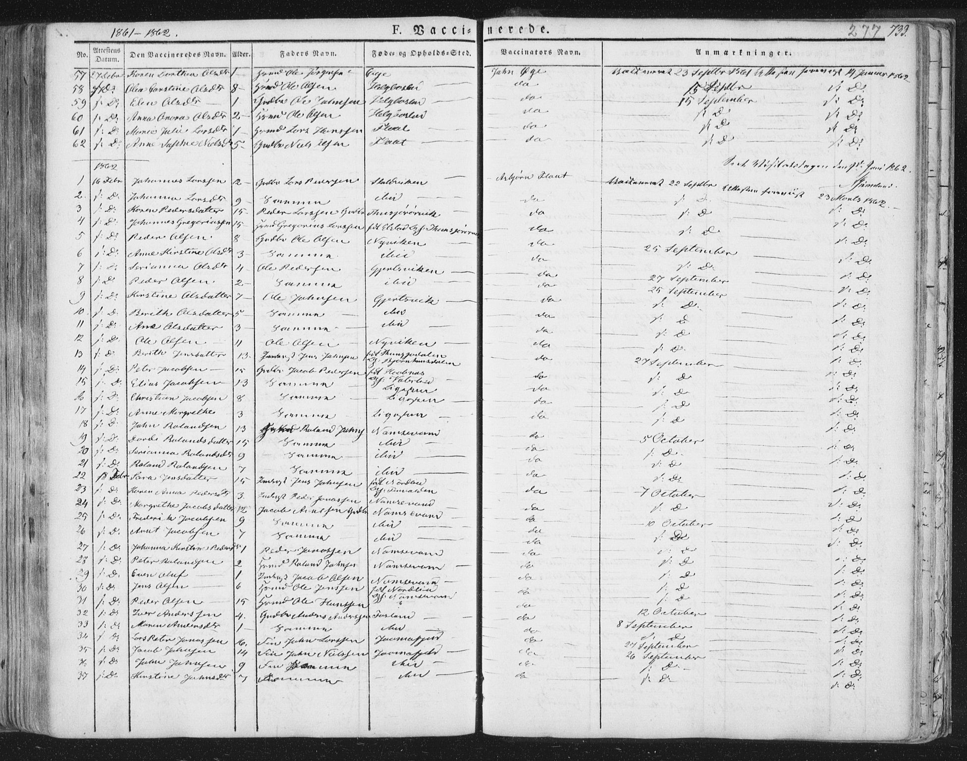 Ministerialprotokoller, klokkerbøker og fødselsregistre - Nord-Trøndelag, SAT/A-1458/758/L0513: Parish register (official) no. 758A02 /1, 1839-1868, p. 277