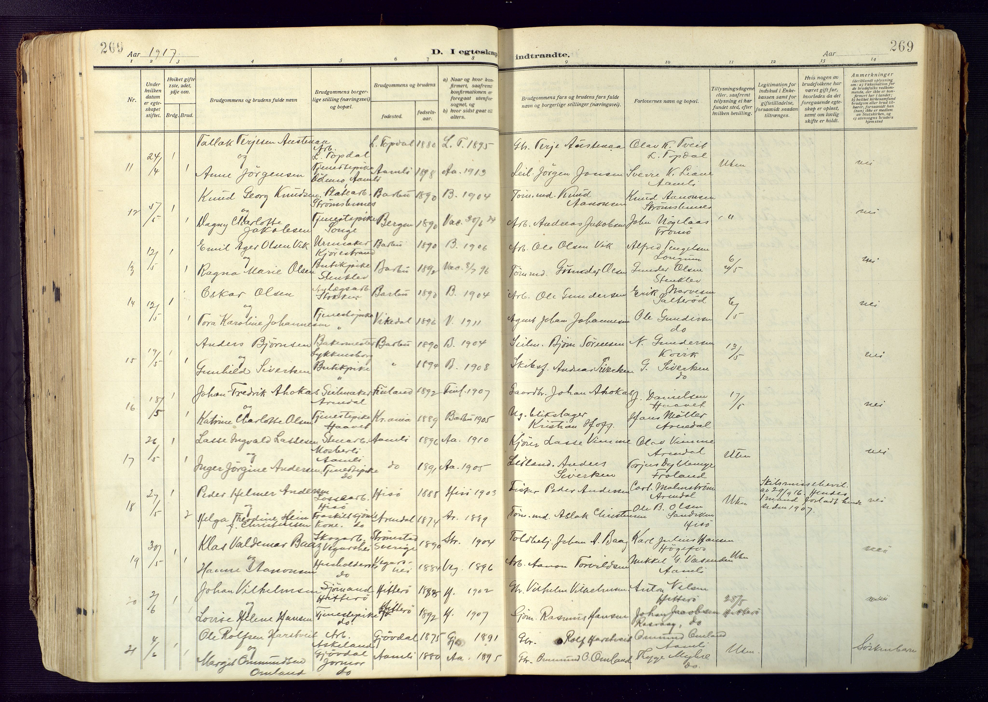 Barbu sokneprestkontor, SAK/1111-0003/F/Fa/L0006: Parish register (official) no. A 6, 1910-1929, p. 269