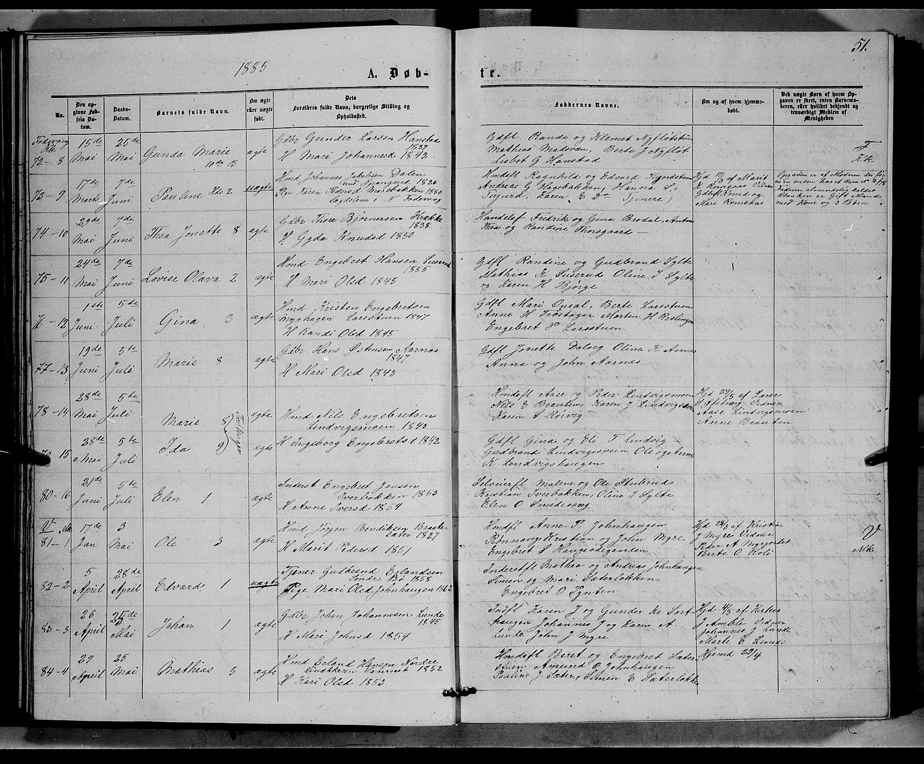 Ringebu prestekontor, AV/SAH-PREST-082/H/Ha/Hab/L0006: Parish register (copy) no. 6, 1880-1898, p. 51