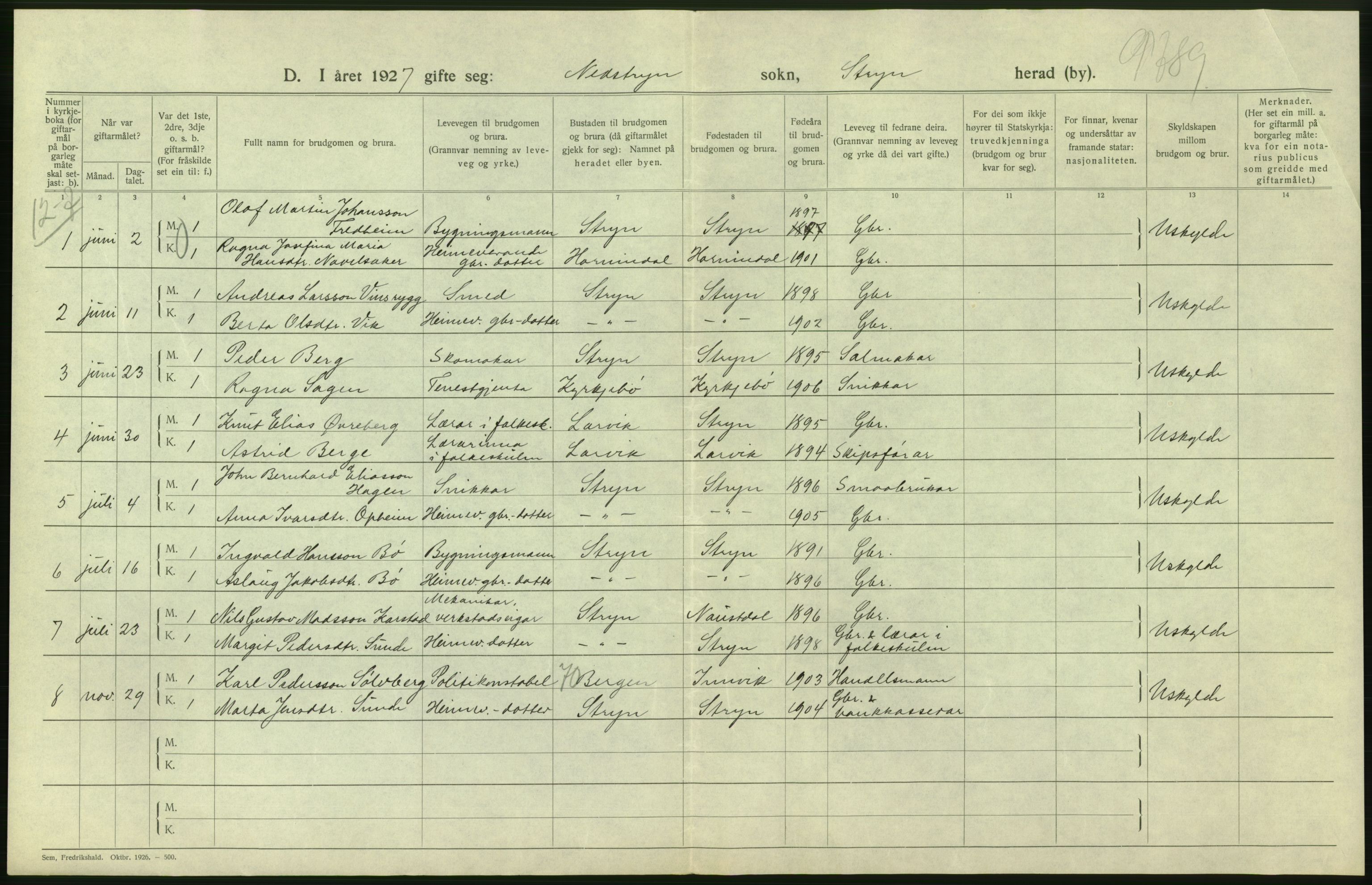 Statistisk sentralbyrå, Sosiodemografiske emner, Befolkning, AV/RA-S-2228/D/Df/Dfc/Dfcg/L0030: Sogn og Fjordane fylke: Gifte, døde. Bygder., 1927, p. 174