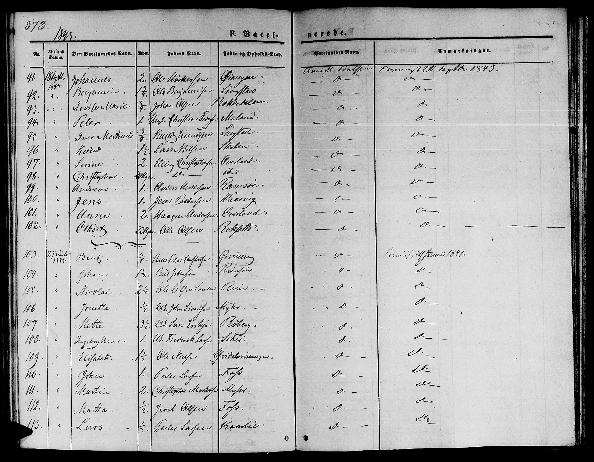 Ministerialprotokoller, klokkerbøker og fødselsregistre - Sør-Trøndelag, SAT/A-1456/646/L0610: Parish register (official) no. 646A08, 1837-1847, p. 373