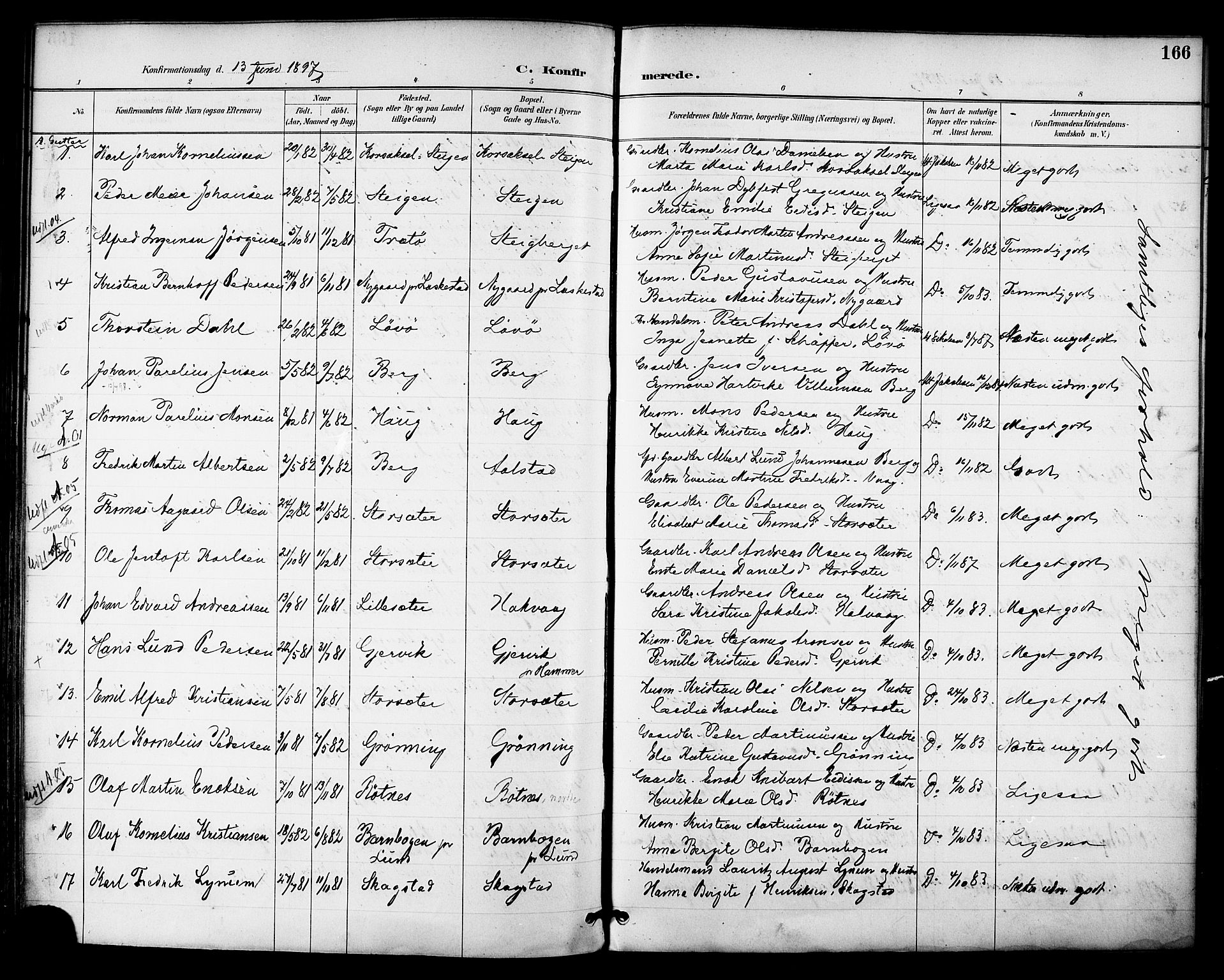 Ministerialprotokoller, klokkerbøker og fødselsregistre - Nordland, AV/SAT-A-1459/855/L0803: Parish register (official) no. 855A11, 1887-1905, p. 166