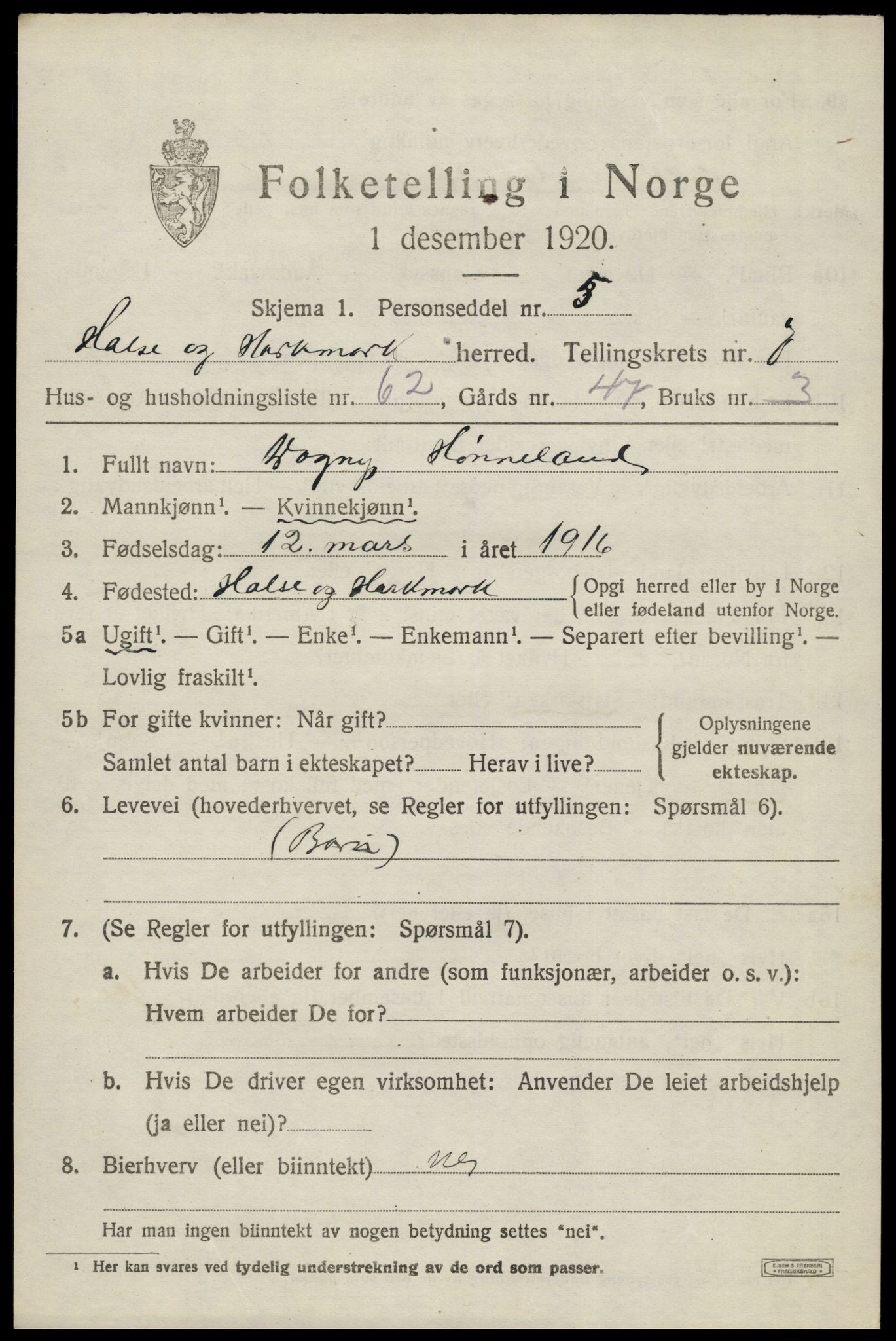SAK, 1920 census for Halse og Harkmark, 1920, p. 4355