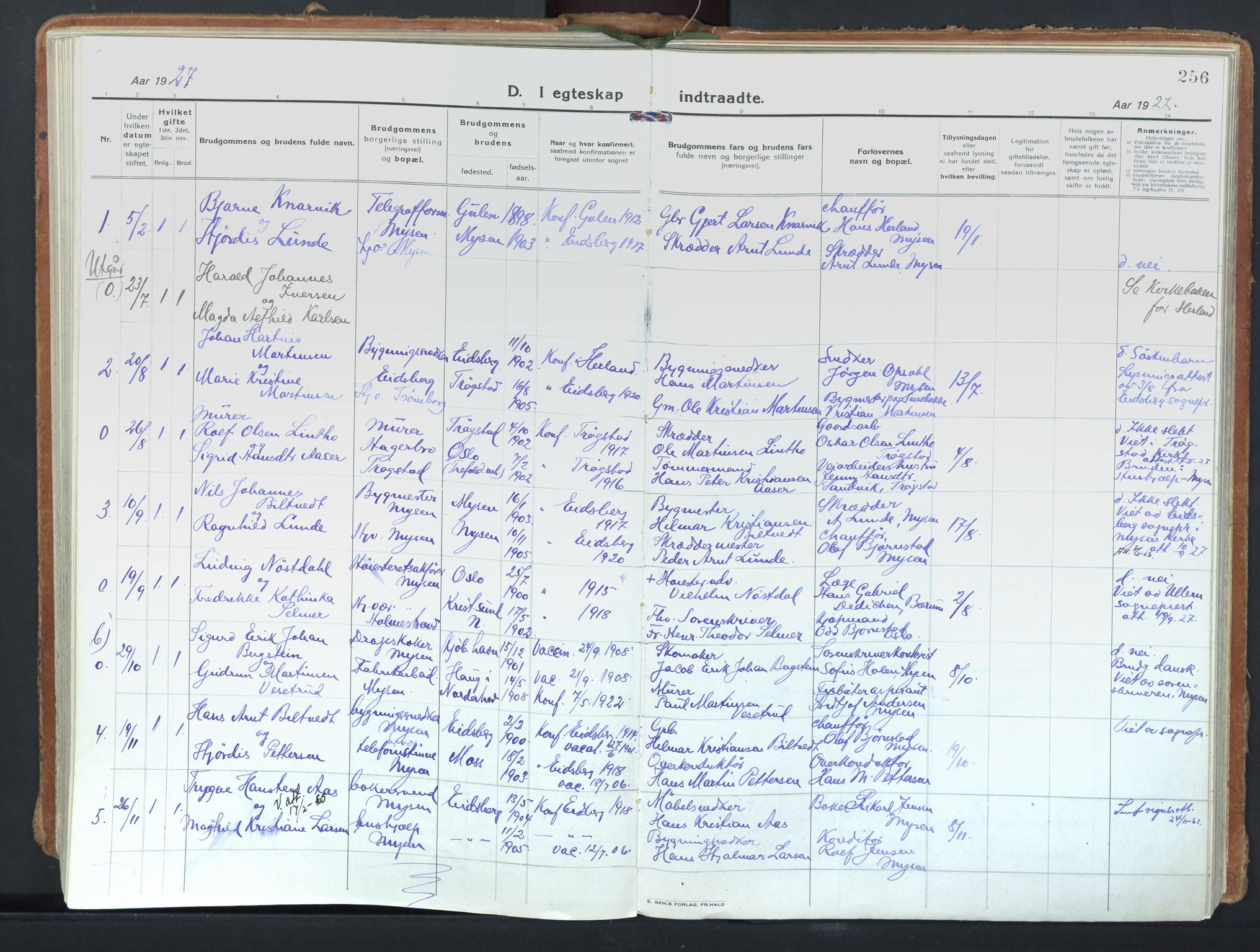 Eidsberg prestekontor Kirkebøker, SAO/A-10905/F/Fd/L0001: Parish register (official) no. IV 1, 1921-1948, p. 256