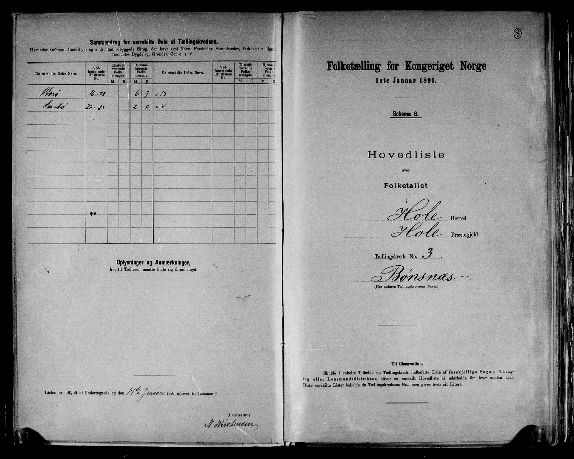 RA, 1891 census for 0612 Hole, 1891, p. 9