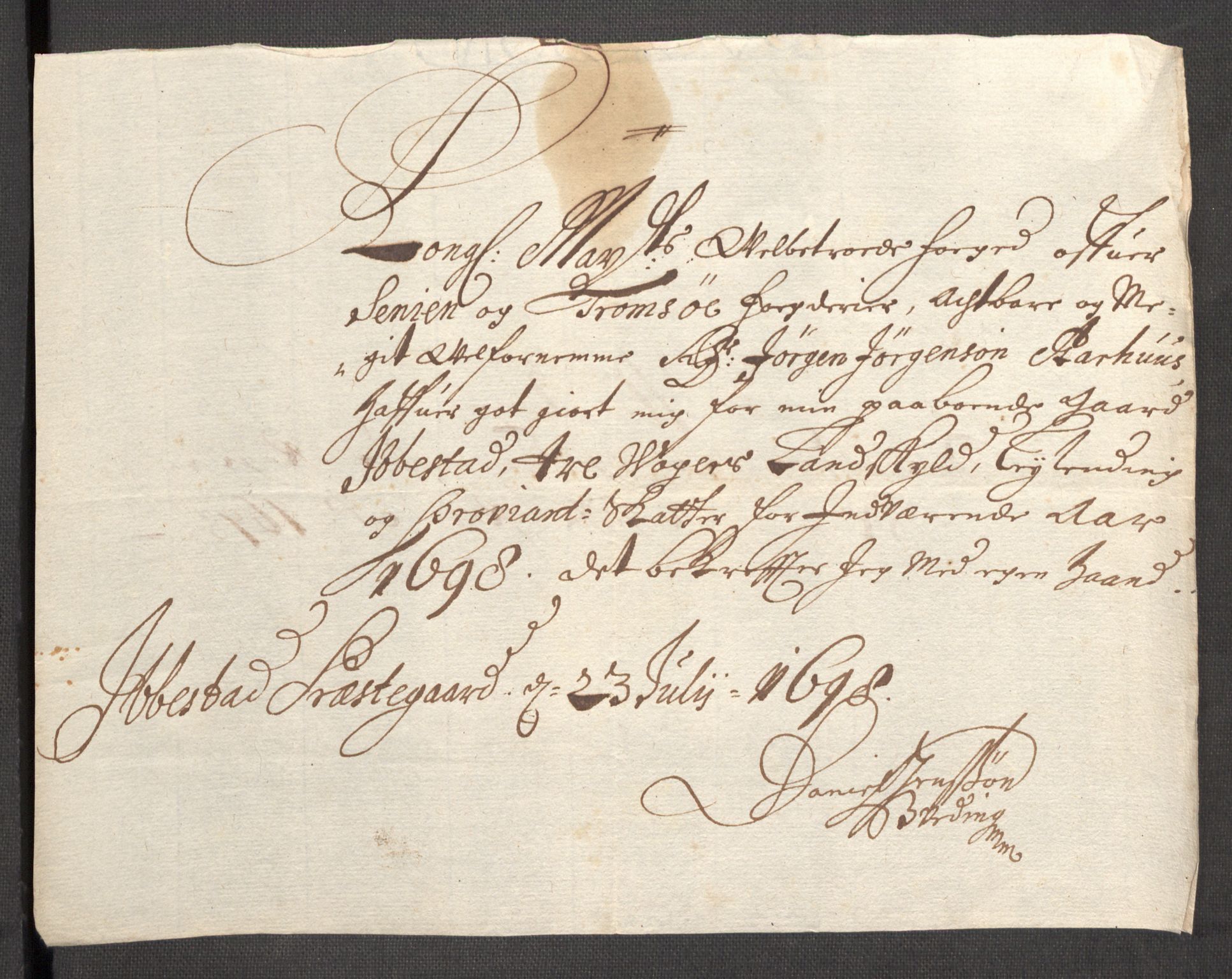 Rentekammeret inntil 1814, Reviderte regnskaper, Fogderegnskap, AV/RA-EA-4092/R68/L4754: Fogderegnskap Senja og Troms, 1697-1699, p. 200