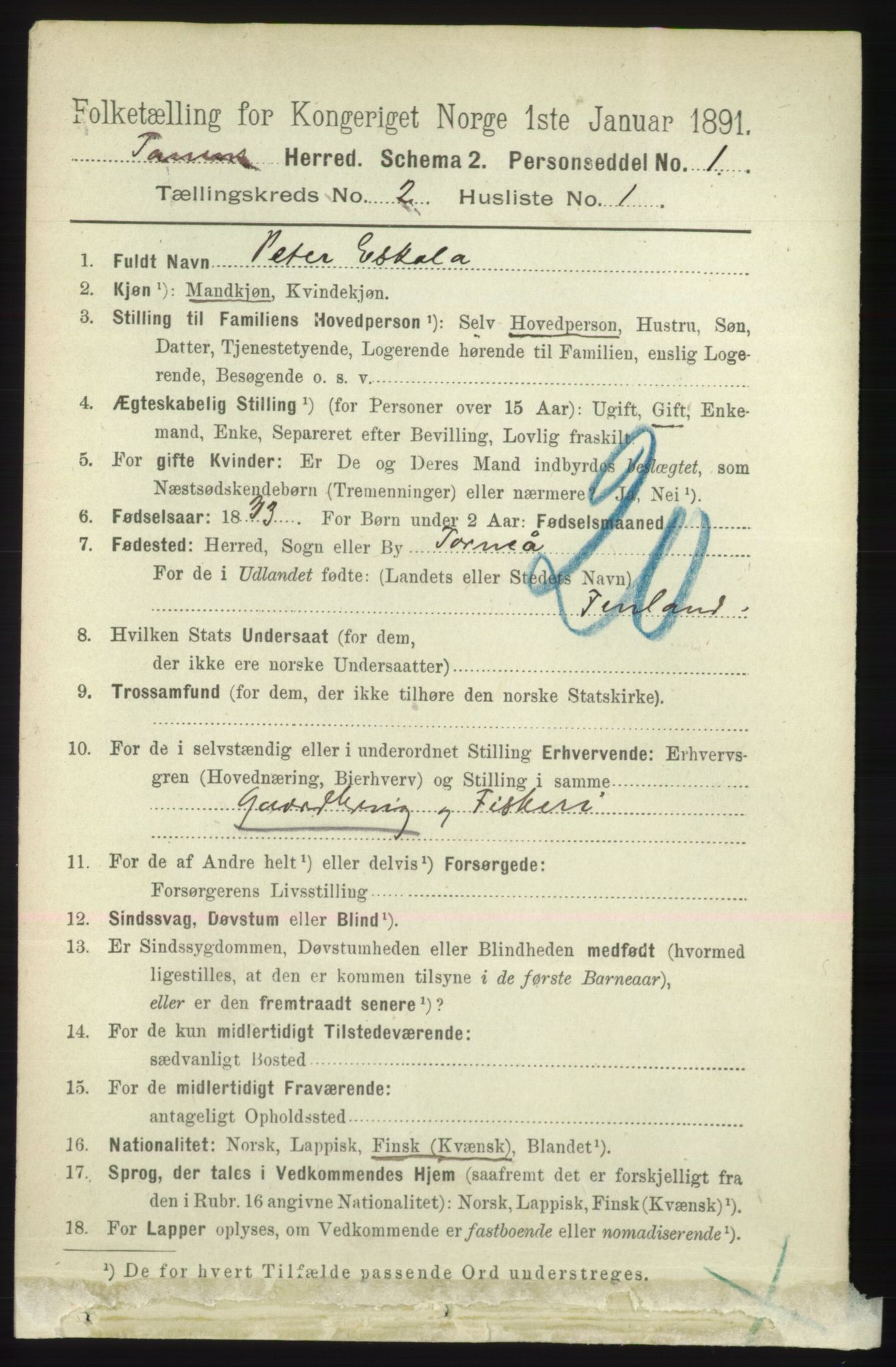 RA, 1891 census for 2025 Tana, 1891, p. 765