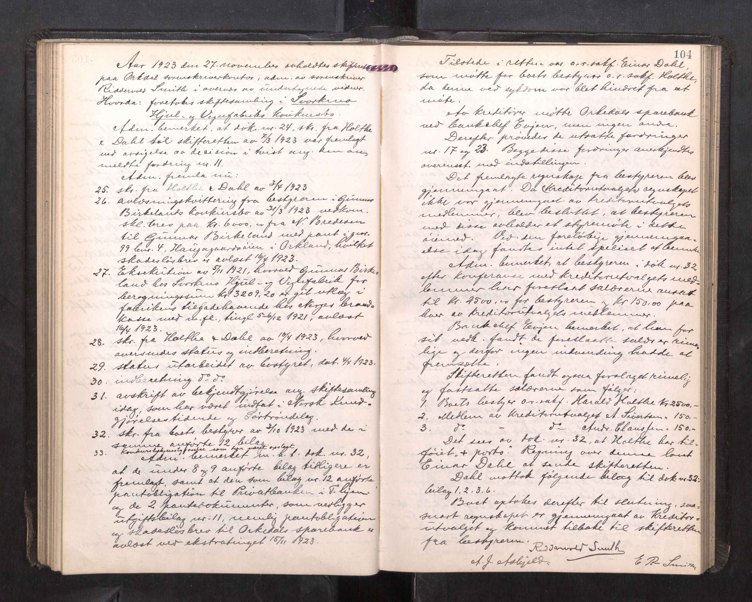 Orkdal sorenskriveri, AV/SAT-A-4169/1/3/3B/L0015: Skiftebehandlingsprotokoll, 1919-1927, p. 103b-104a