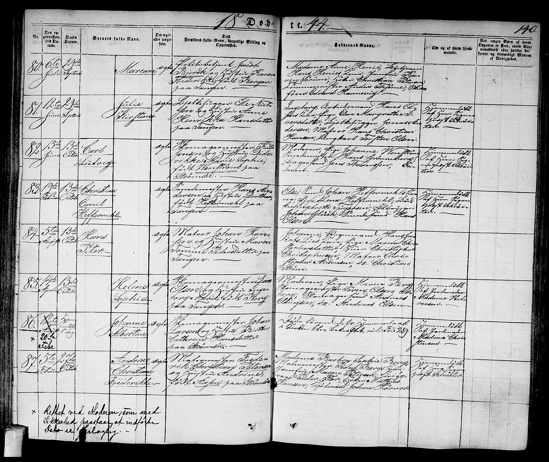 Strømsø kirkebøker, AV/SAKO-A-246/F/Fa/L0012: Parish register (official) no. I 12, 1830-1847, p. 140