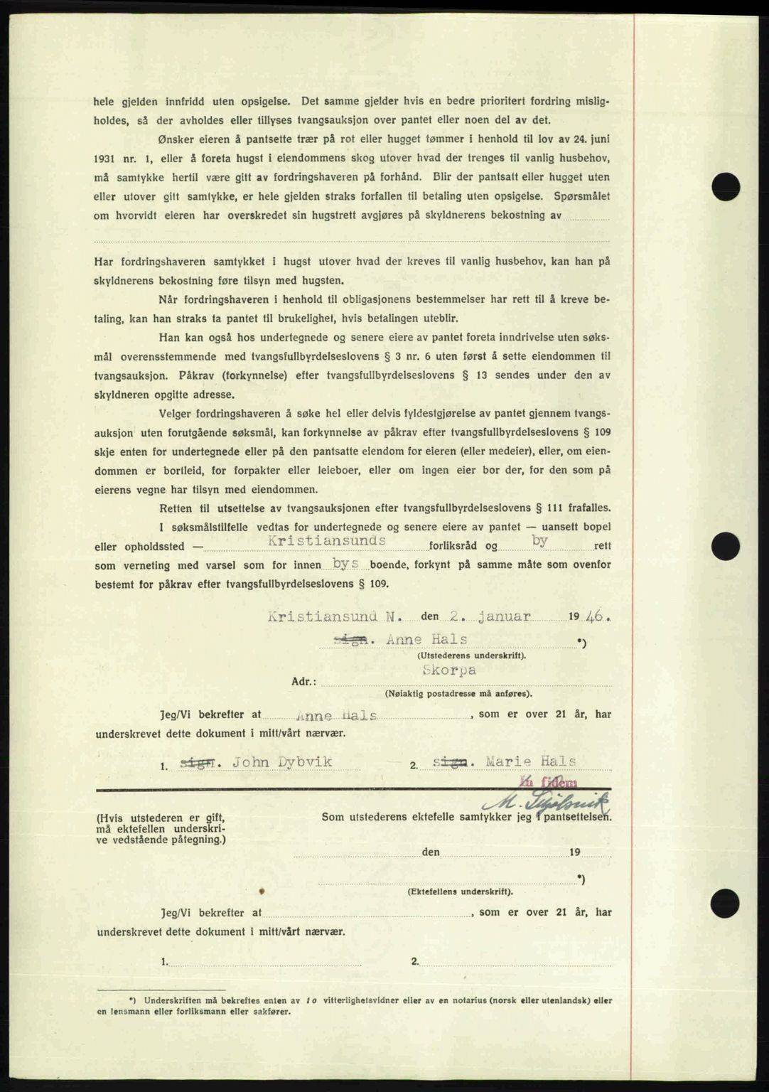 Kristiansund byfogd, AV/SAT-A-4587/A/27: Mortgage book no. 40, 1946-1946, Diary no: : 35/1946