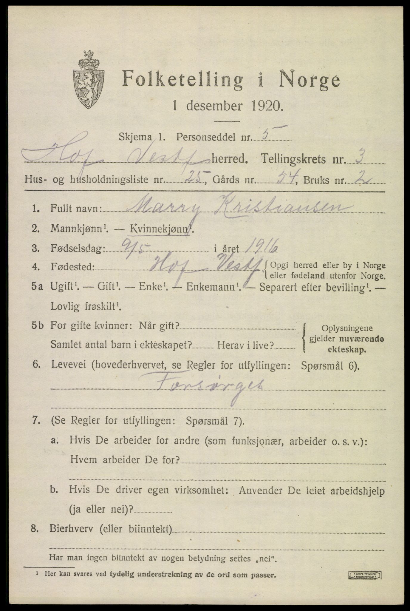 SAKO, 1920 census for Hof, 1920, p. 4155