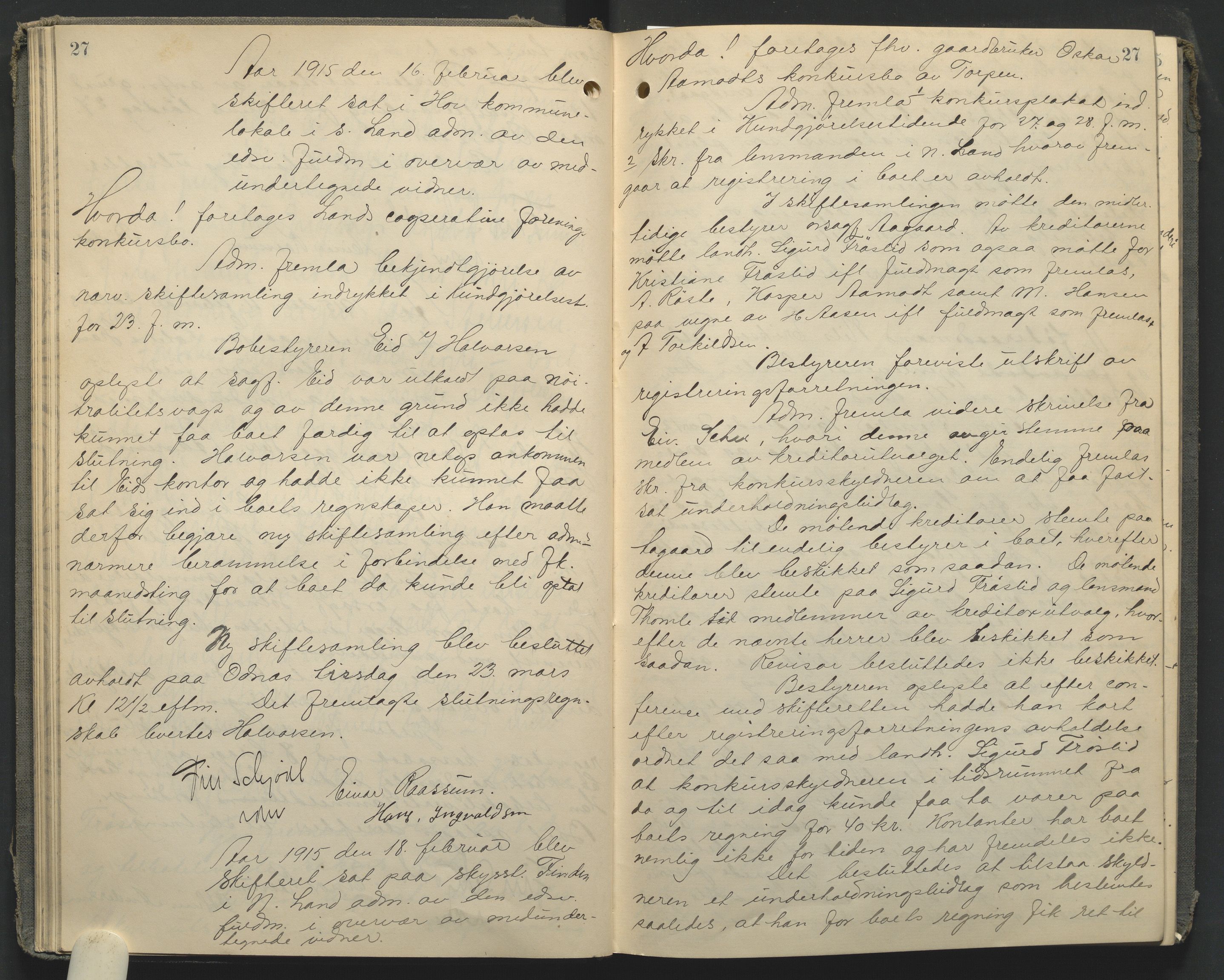 Hadeland og Land tingrett, AV/SAH-TING-010/J/Jc/L0010: Skifteforhandlingsprotokoll, 1914-1920, p. 27