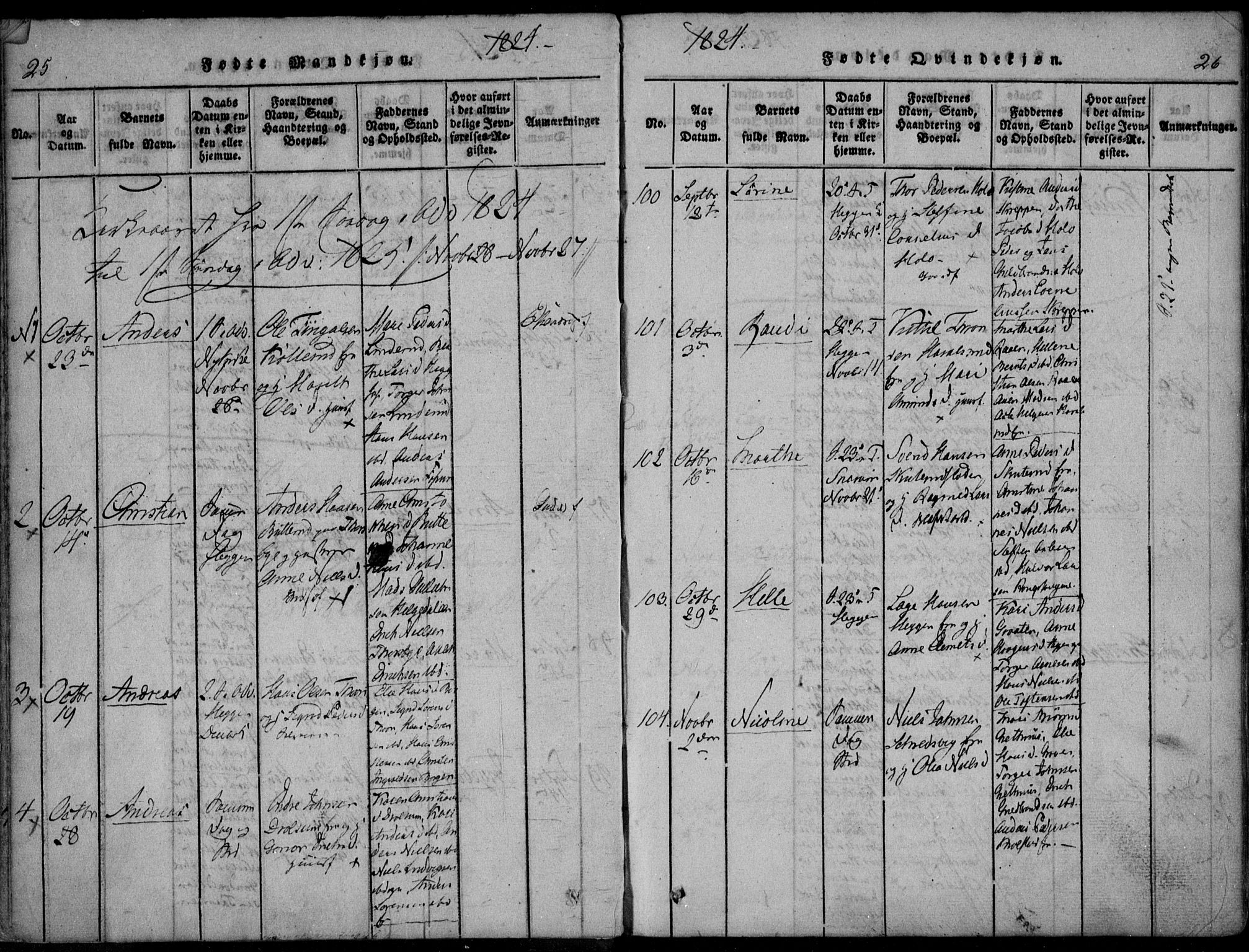 Modum kirkebøker, SAKO/A-234/F/Fa/L0005: Parish register (official) no. 5, 1824-1841, p. 25-26