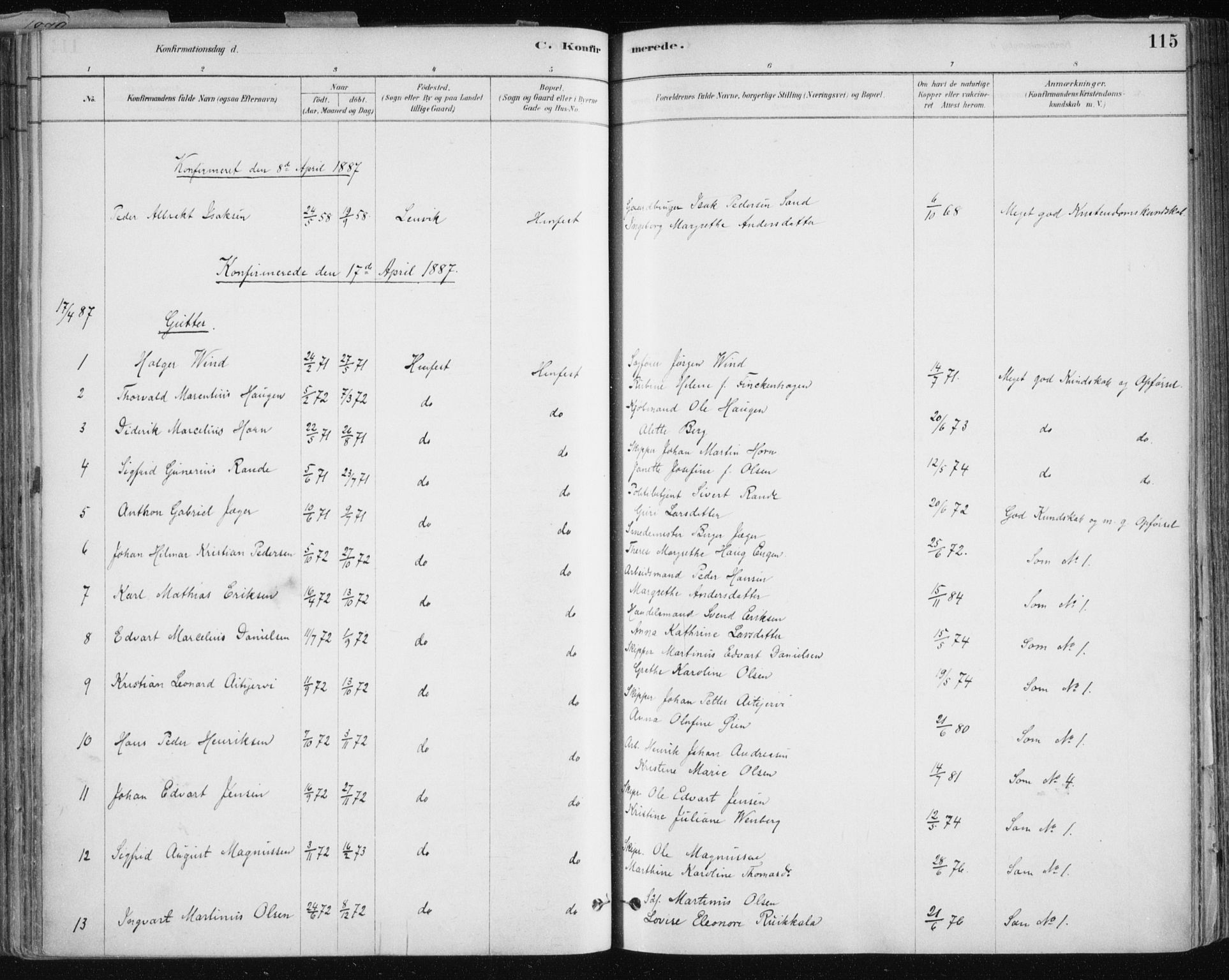 Hammerfest sokneprestkontor, SATØ/S-1347/H/Ha/L0008.kirke: Parish register (official) no. 8, 1878-1889, p. 115