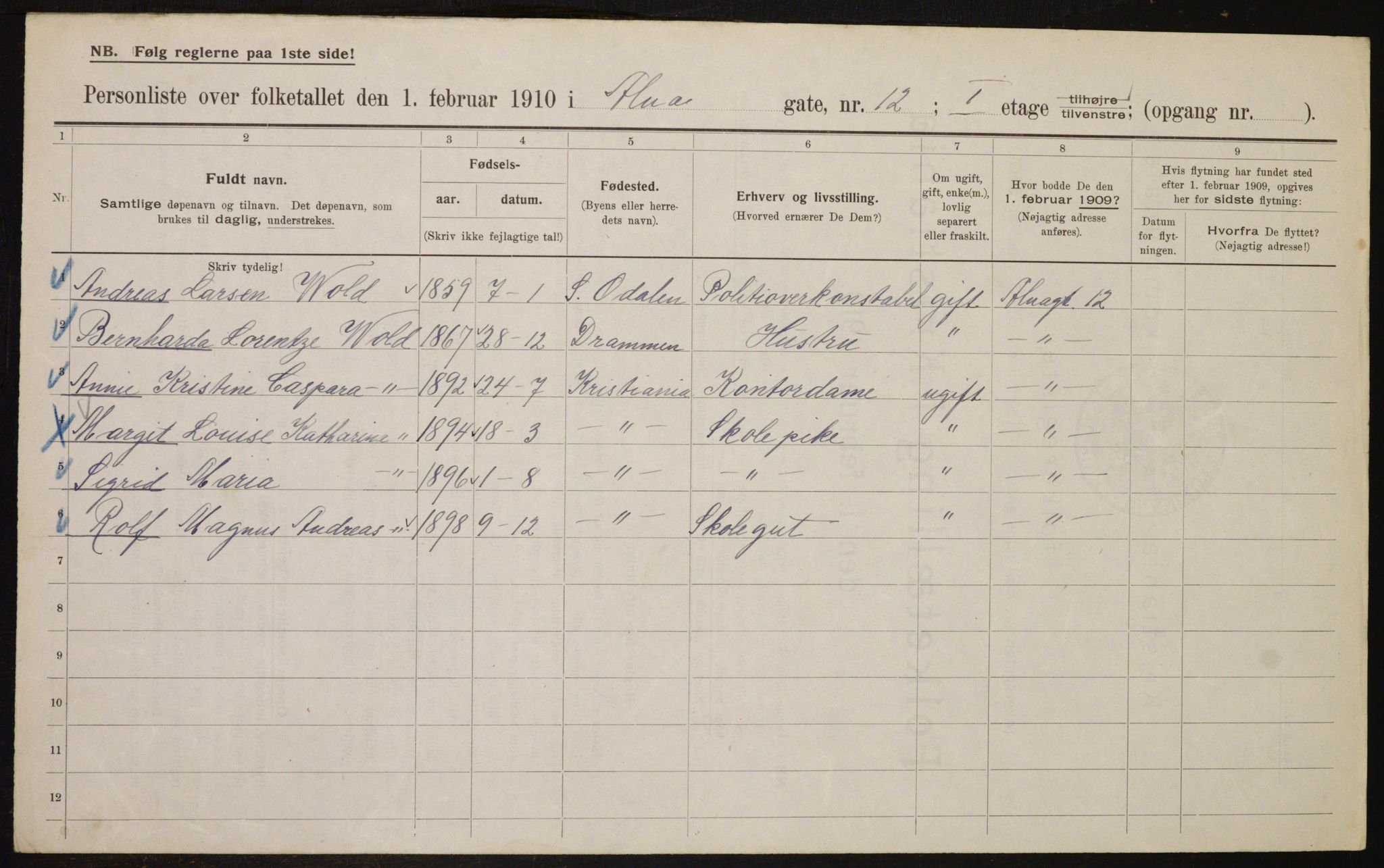 OBA, Municipal Census 1910 for Kristiania, 1910, p. 1185