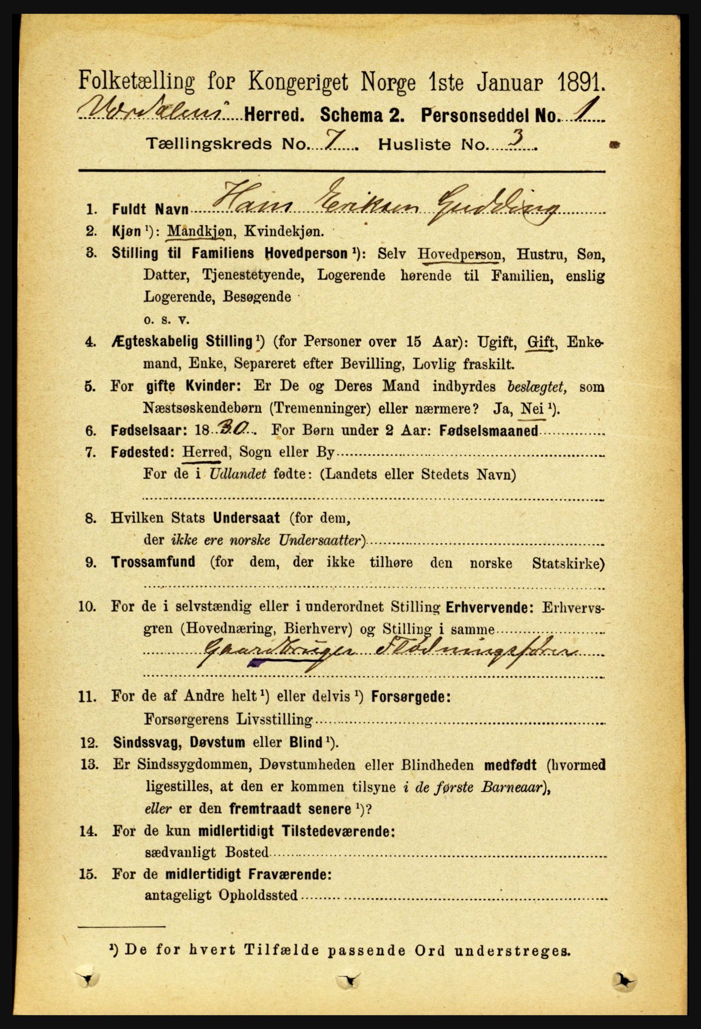 RA, 1891 census for 1721 Verdal, 1891, p. 3998