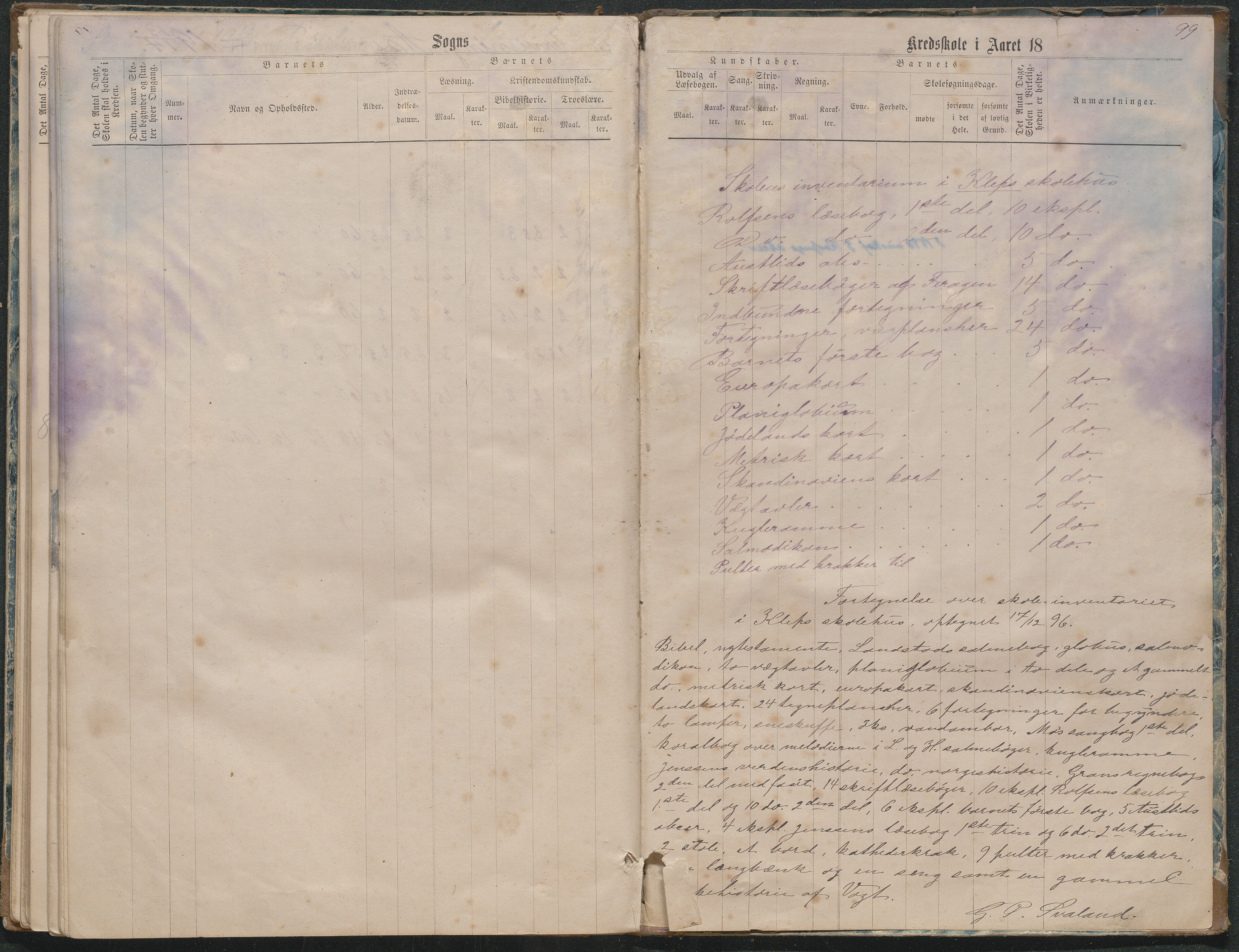 Birkenes kommune, Ås/Svaland skolekrets, AAMA/KA0928-550i_91/F02/L0001: Skoleprotokoll Svaland, Skjerkilen, Ås, 1875-1914, p. 99