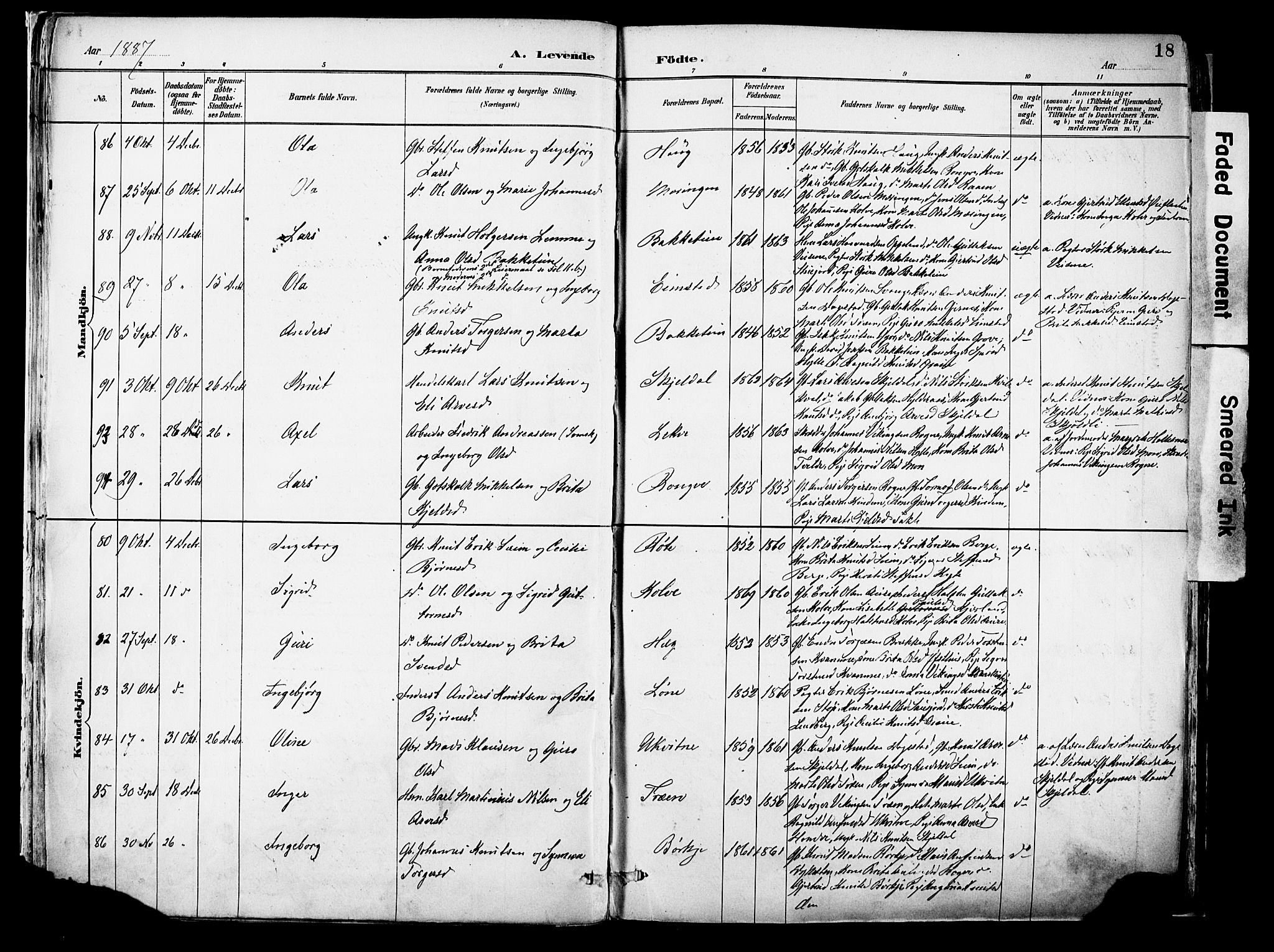Voss sokneprestembete, SAB/A-79001/H/Haa: Parish register (official) no. A 21, 1887-1903, p. 18